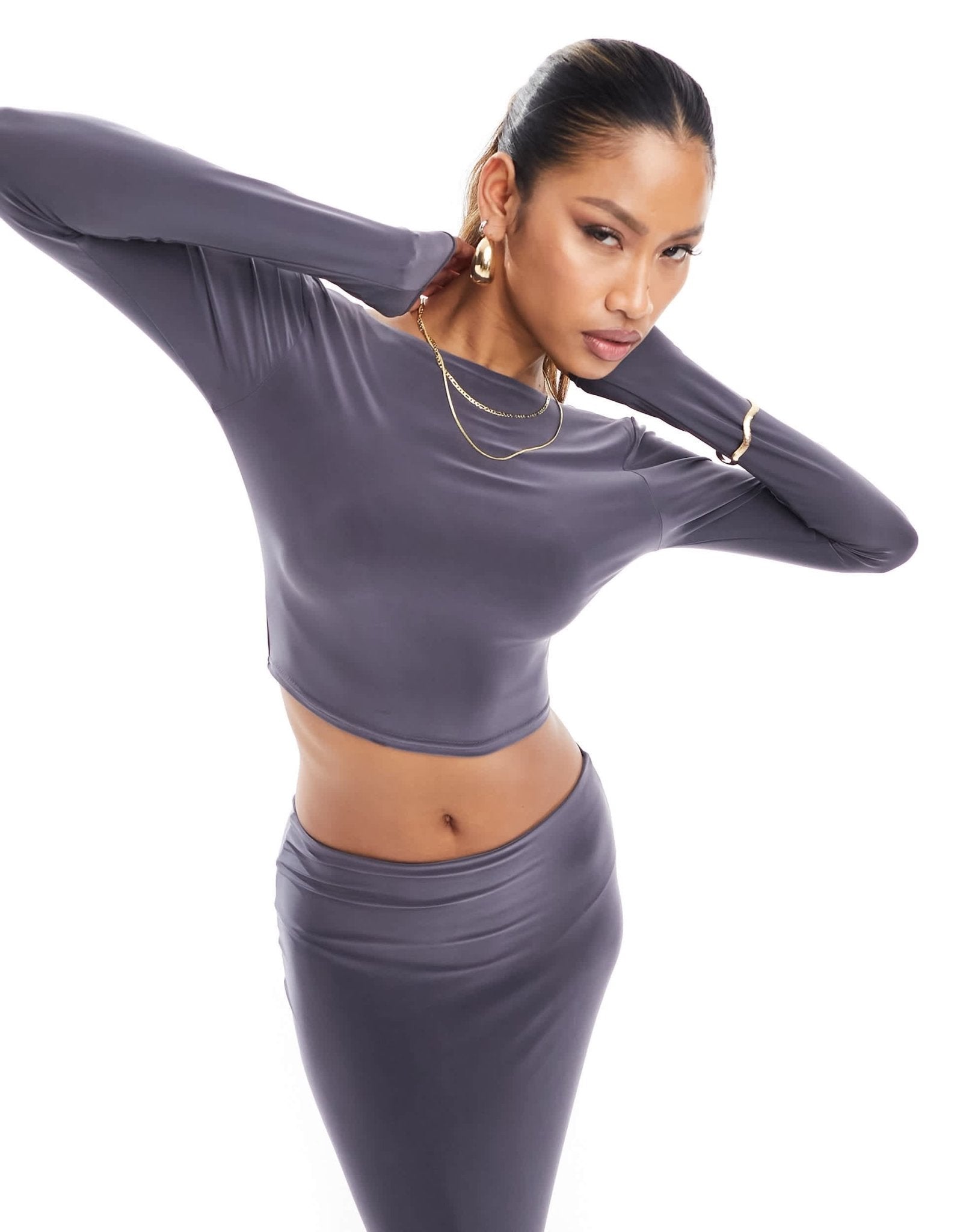 Kaiia exclusive double layered slinky low back top co - ord in slate blue - ASOS Sample Sale EU Store