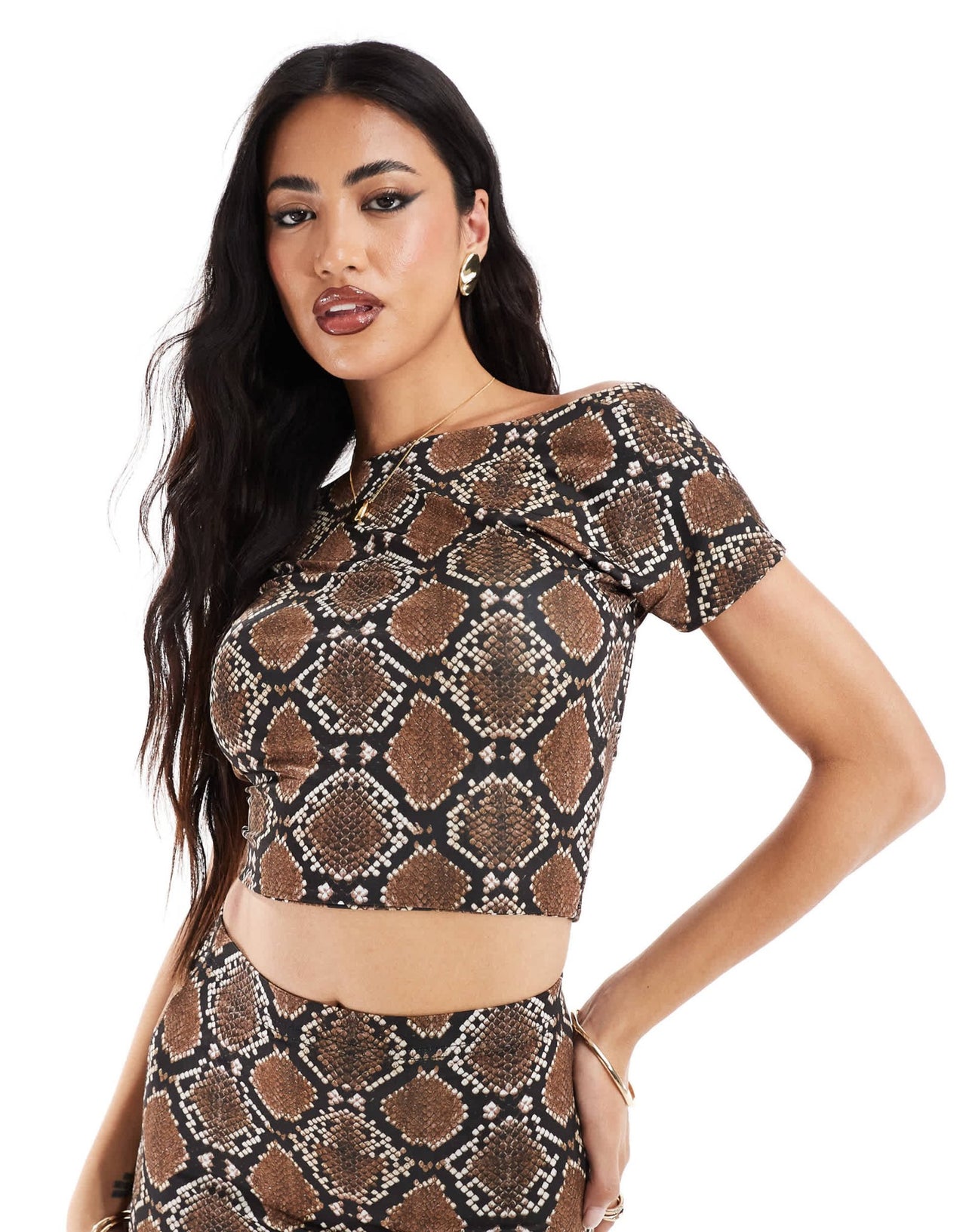 Kaiia exclusive double layered slinky mix & match high neck sleeveless low back top co - ord in snake - ASOS Sample Sale EU Store