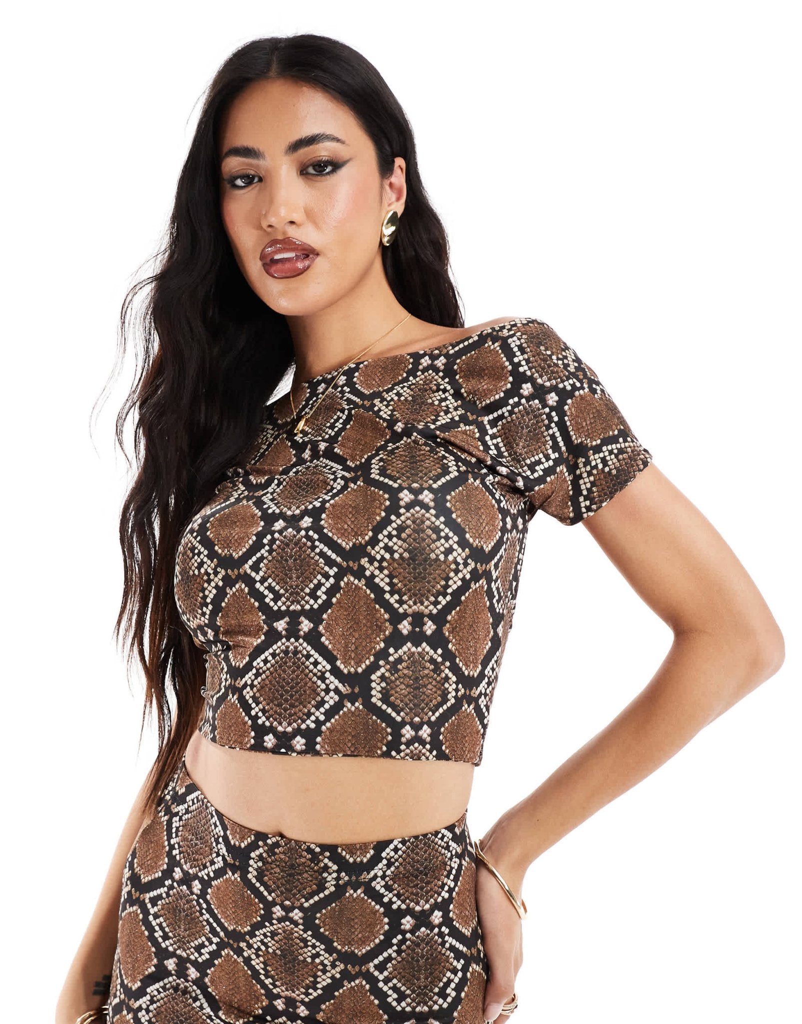 Kaiia exclusive double layered slinky mix & match high neck sleeveless low back top co - ord in snake - ASOS Sample Sale EU Store