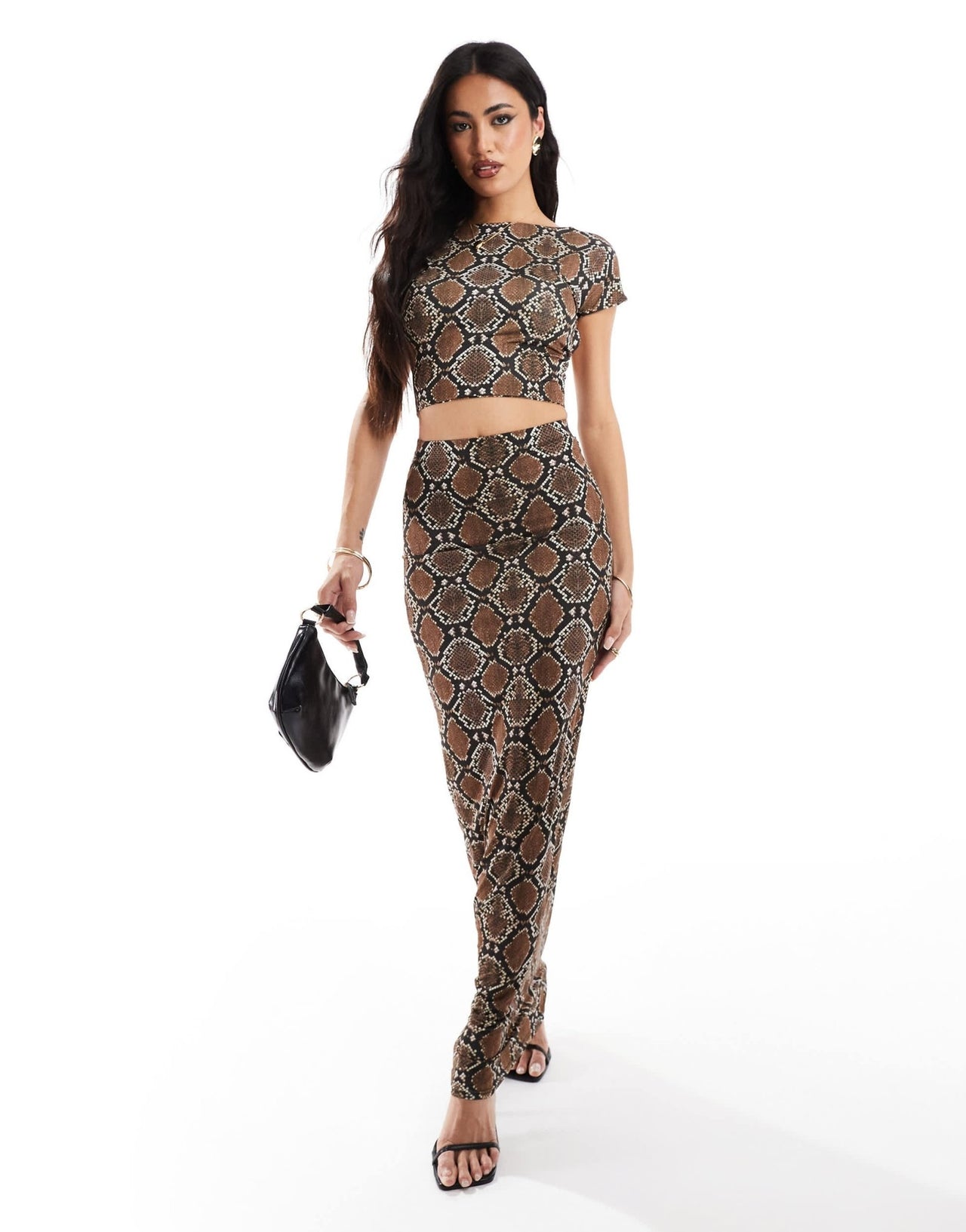 Kaiia exclusive double layered slinky mix & match high neck sleeveless low back top co - ord in snake - ASOS Sample Sale EU Store