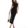 Kaiia exclusive double layered slinky one shoulder drawstring detail bodycon midaxi dress in black
