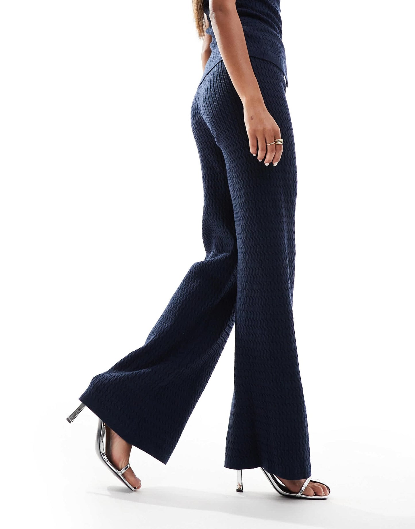 Kaiia exclusive fine cable knit wide leg trousers co - ord in navy - ASOS Sample Sale EU Store