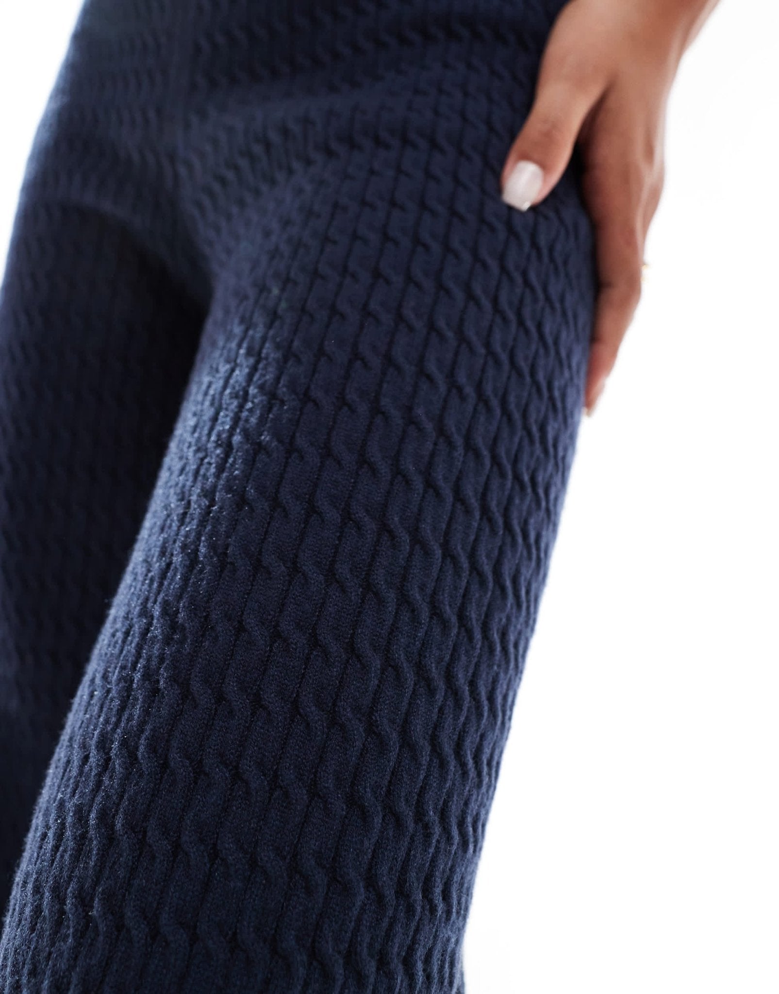 Kaiia exclusive fine cable knit wide leg trousers co - ord in navy - ASOS Sample Sale EU Store