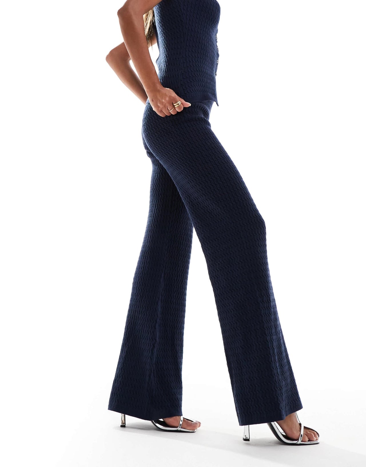 Kaiia exclusive fine cable knit wide leg trousers co - ord in navy - ASOS Sample Sale EU Store
