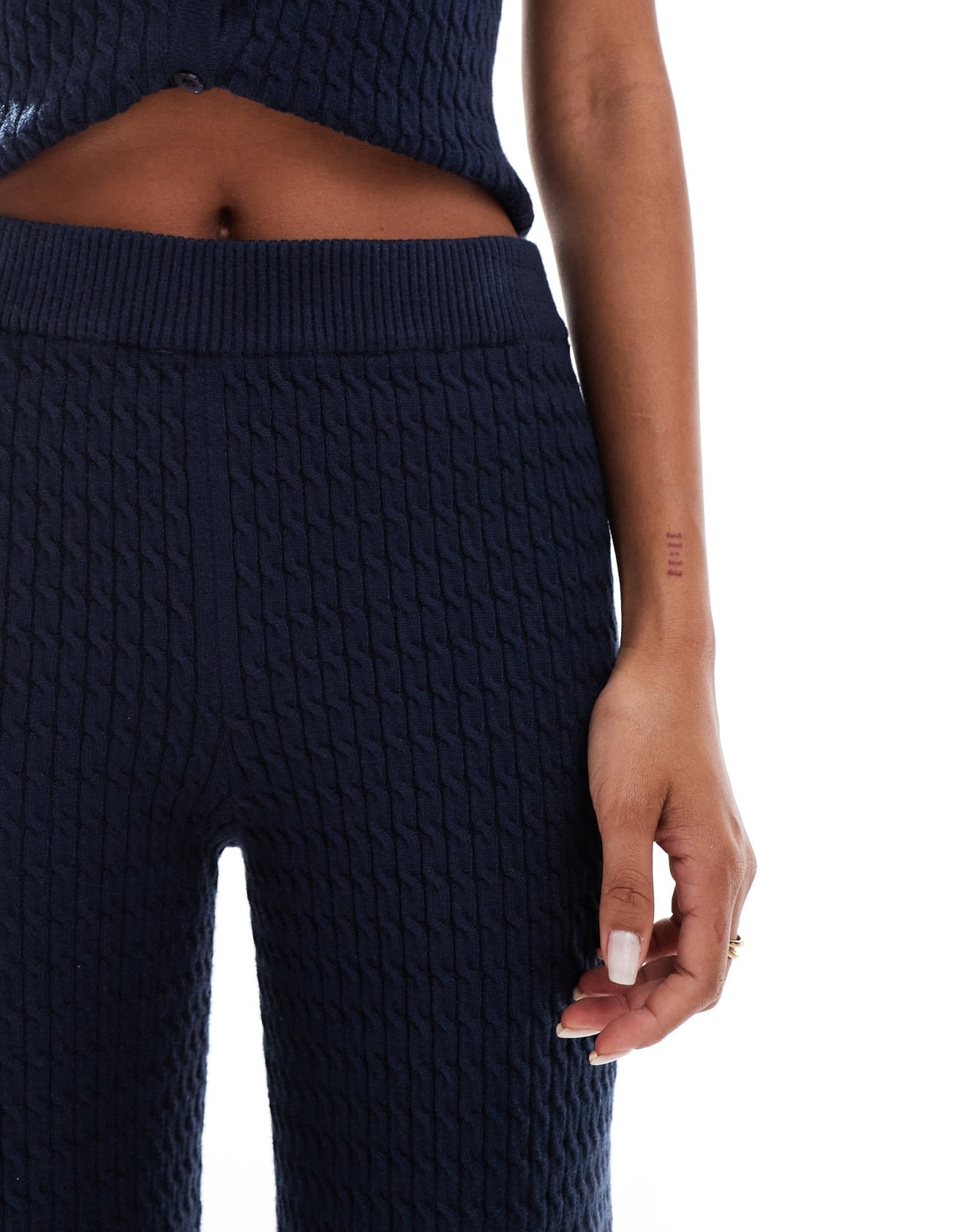 Kaiia exclusive fine cable knit wide leg trousers co - ord in navy - ASOS Sample Sale EU Store