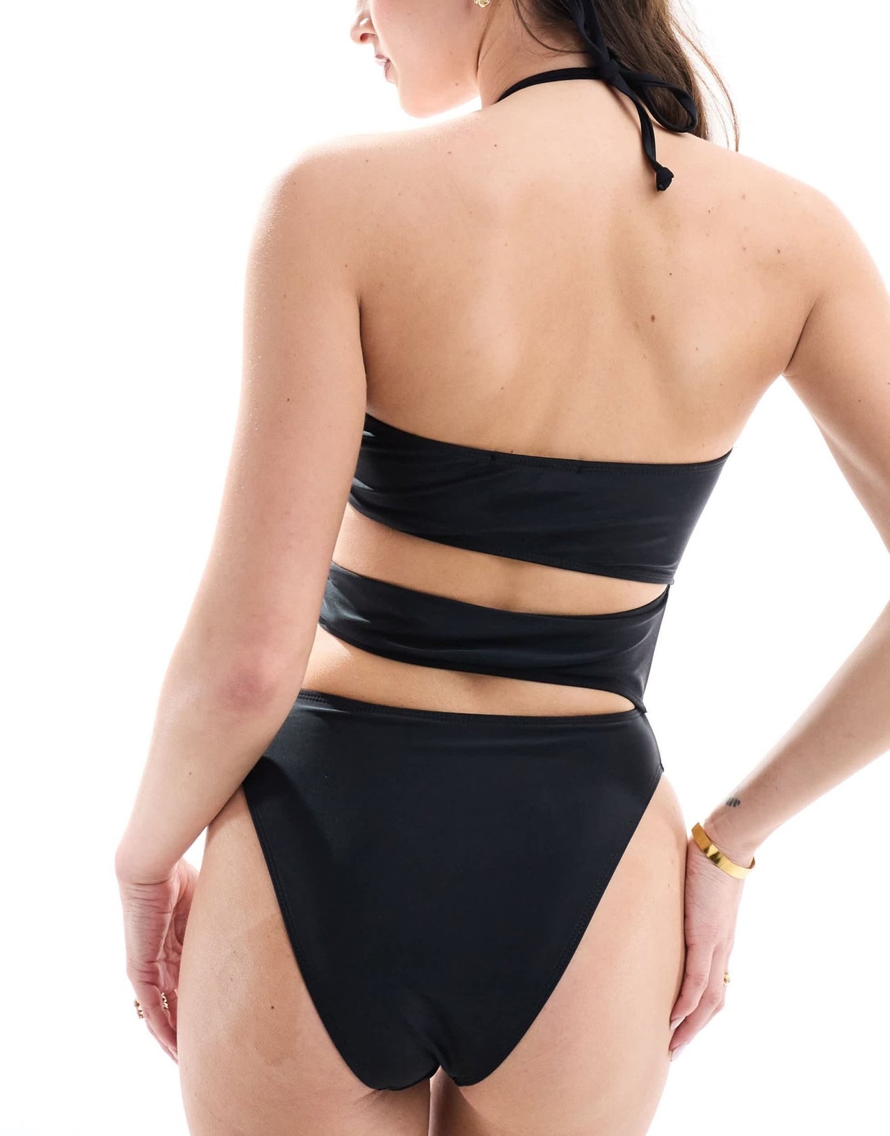 Kaiia exclusive halterneck cut out corsage detail swimsuit in black - ASOS Sample Sale EU Store