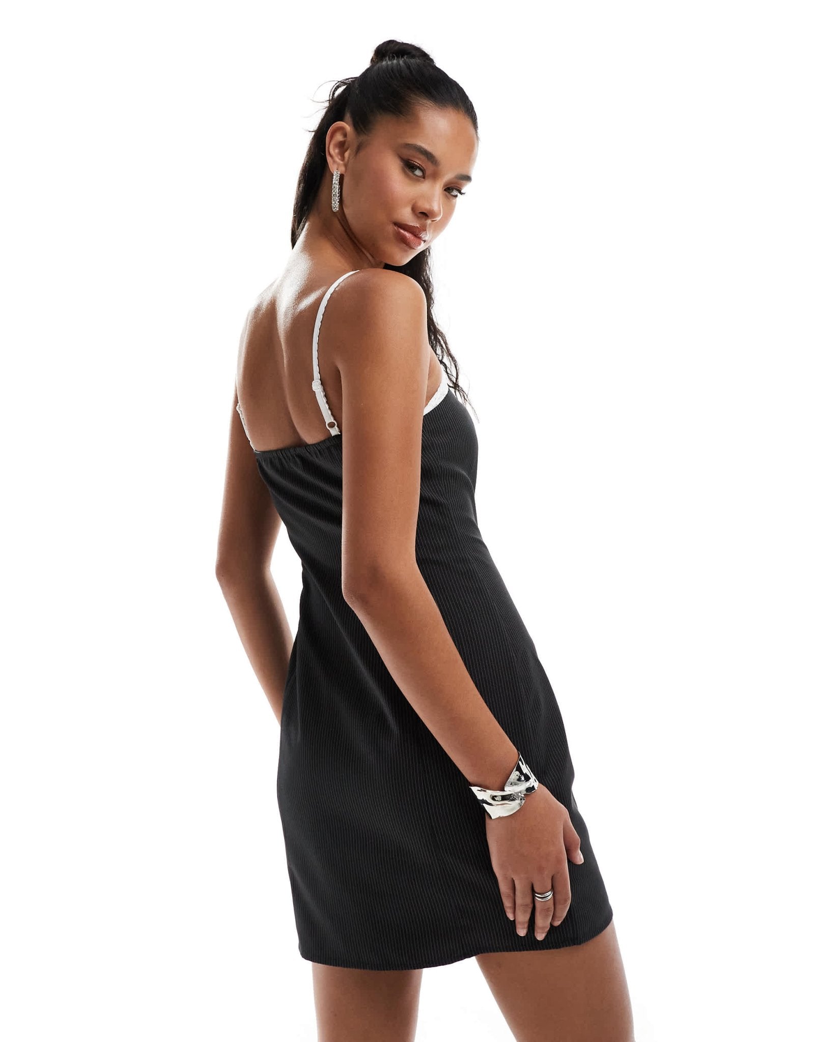 Kaiia exclusive lace bra detail tailored bandeau mini dress in grey pinstripe - ASOS Sample Sale EU Store
