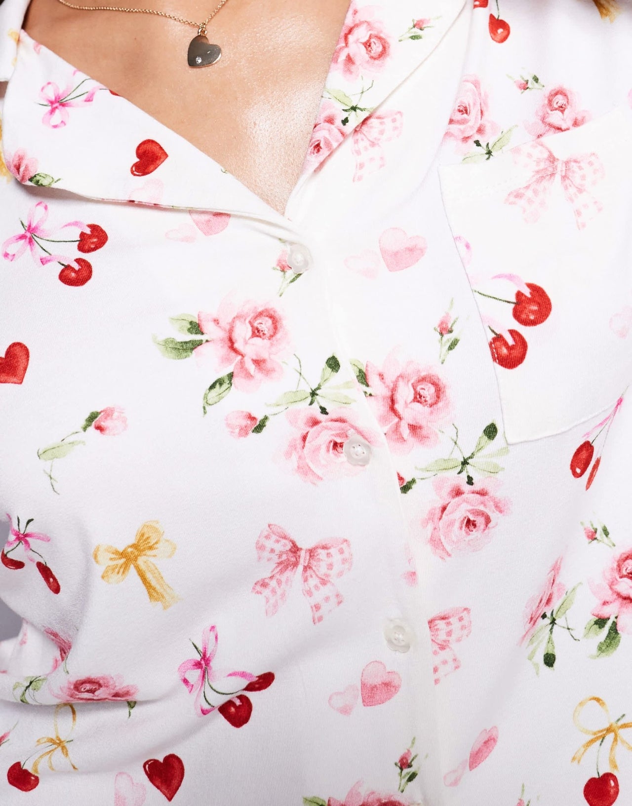 Kaiia exclusive mix & match pyjama shirt co - ord in cherry rose bow print - ASOS Sample Sale EU Store