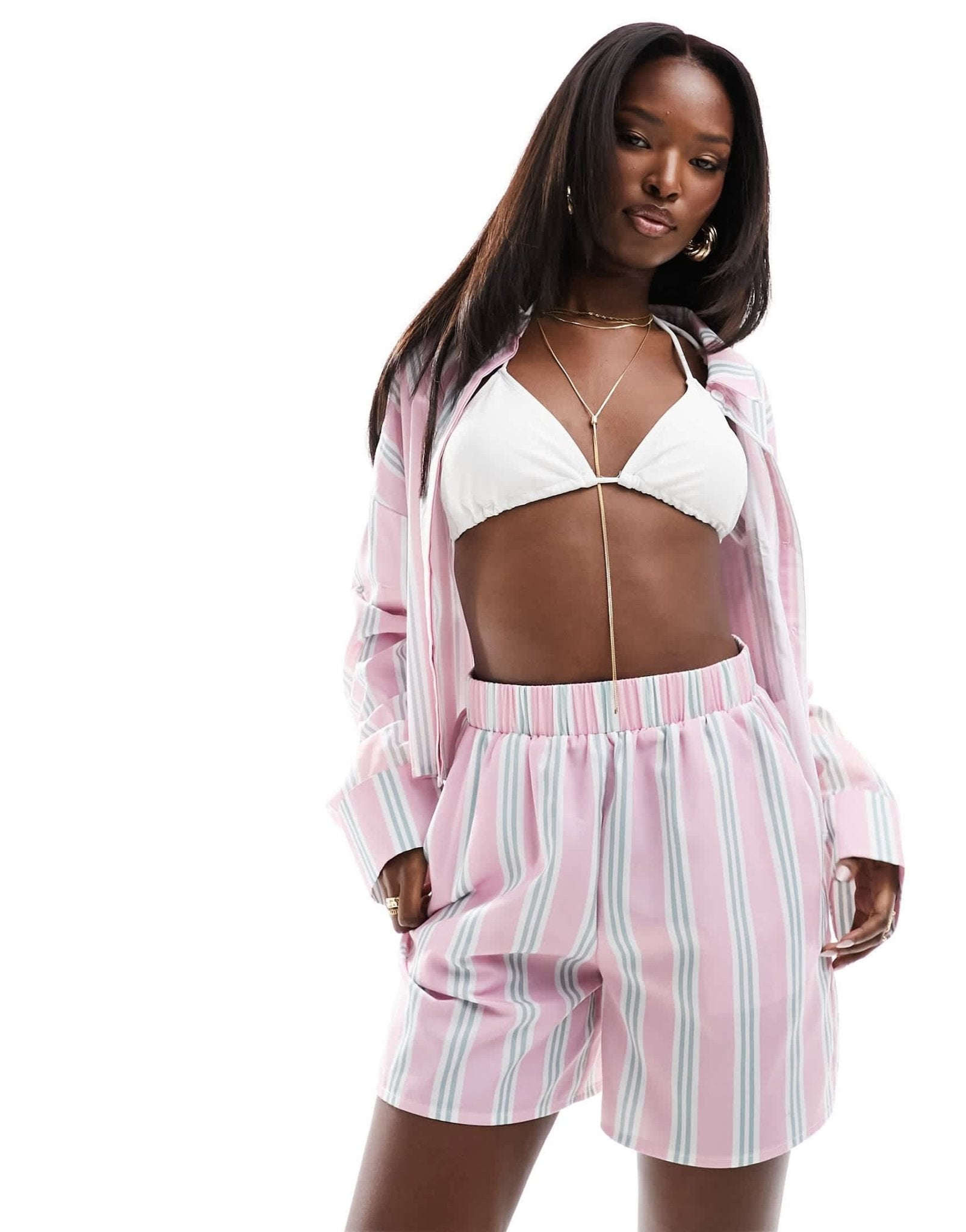 Kaiia exclusive poplin shorts co - ord in pink stripe - ASOS Sample Sale EU Store