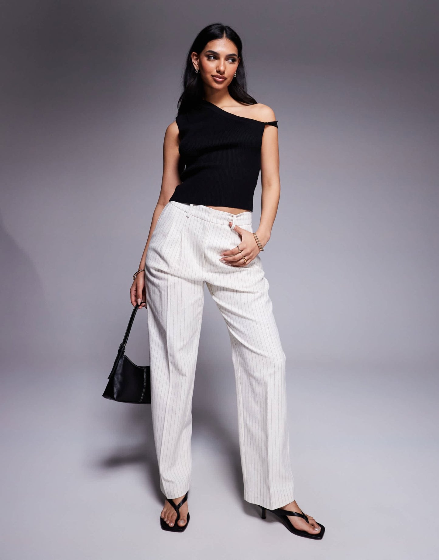 Kaiia exclusive ribbed knit off shoulder twist detail crop top in black - ASOS Sample Sale EU Store