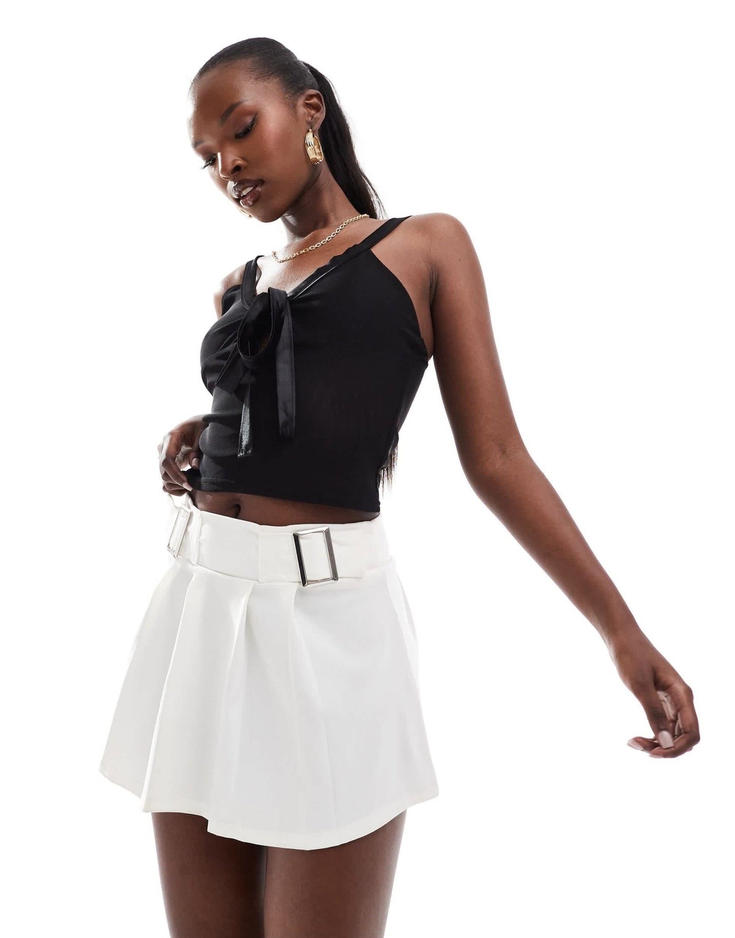 Kaiia exclusive satin trim mesh tie front cami top in black - ASOS Sample Sale EU Store