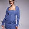 Kaiia exclusive square neck bow cuff detail tailored blazer mini dress in steel blue