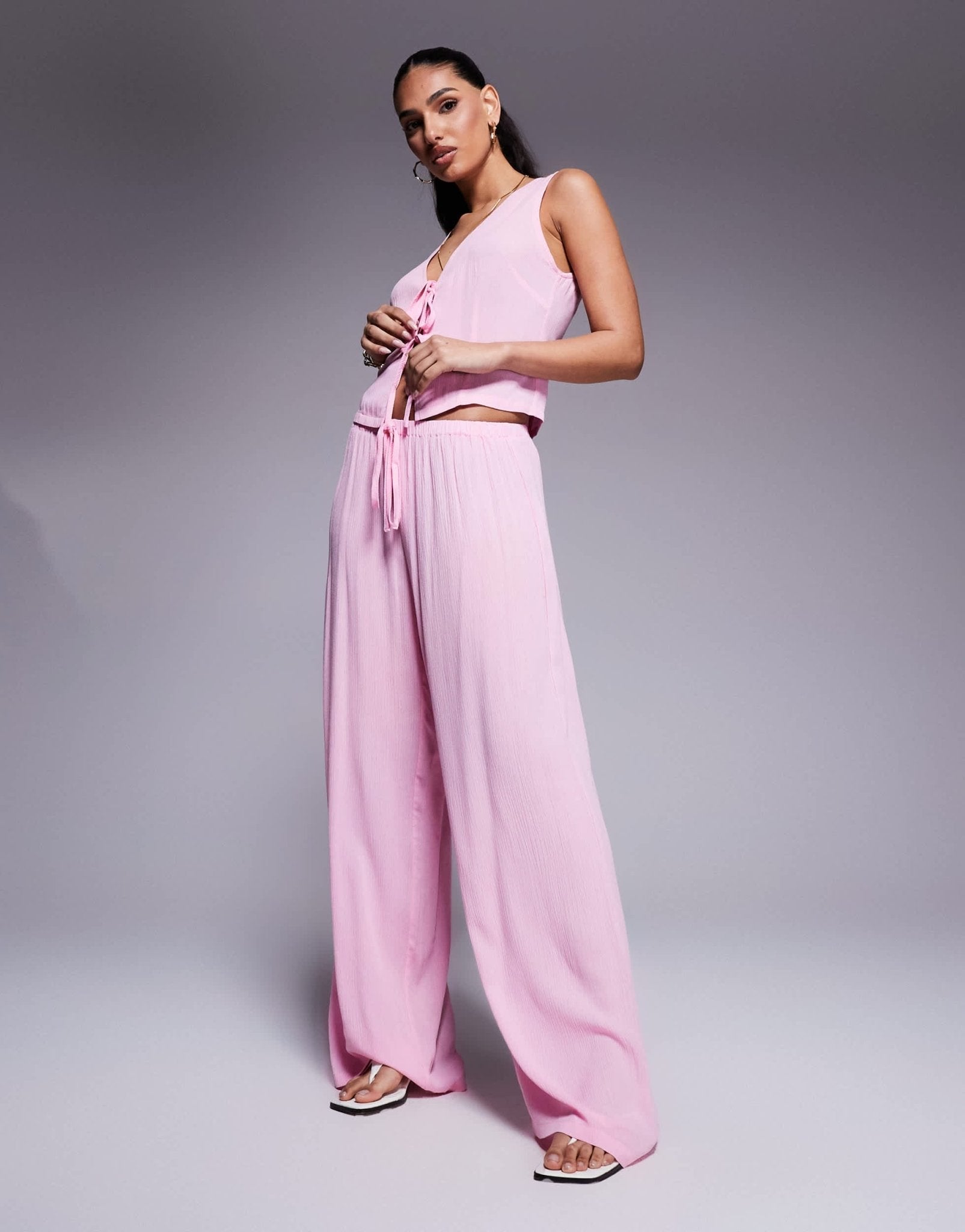 Kaiia exclusive textured beach wide leg trousers co - ord in pink - ASOS Sample Sale EU Store
