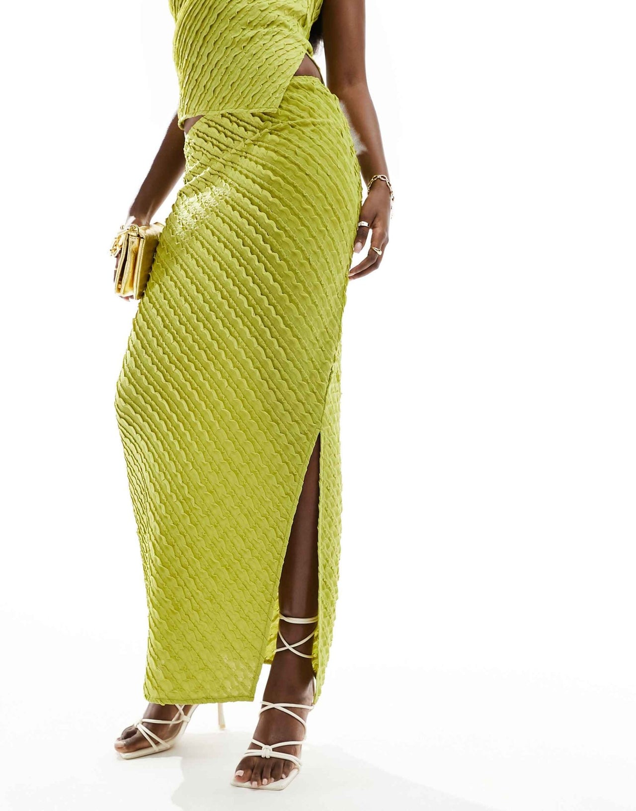 Kaiia exclusive textured column maxi skirt co - ord in lime - ASOS Sample Sale EU Store