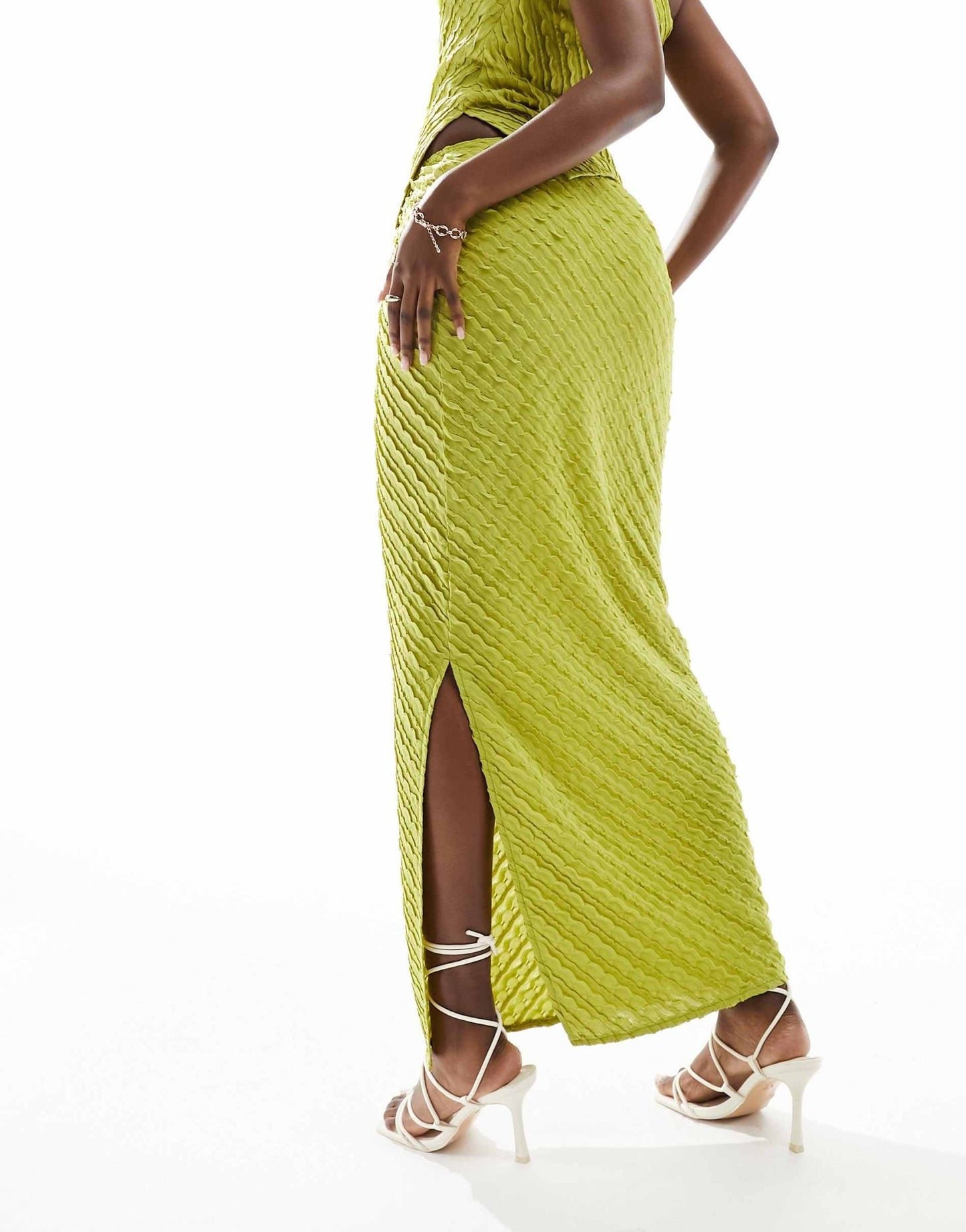 Kaiia exclusive textured column maxi skirt co - ord in lime - ASOS Sample Sale EU Store