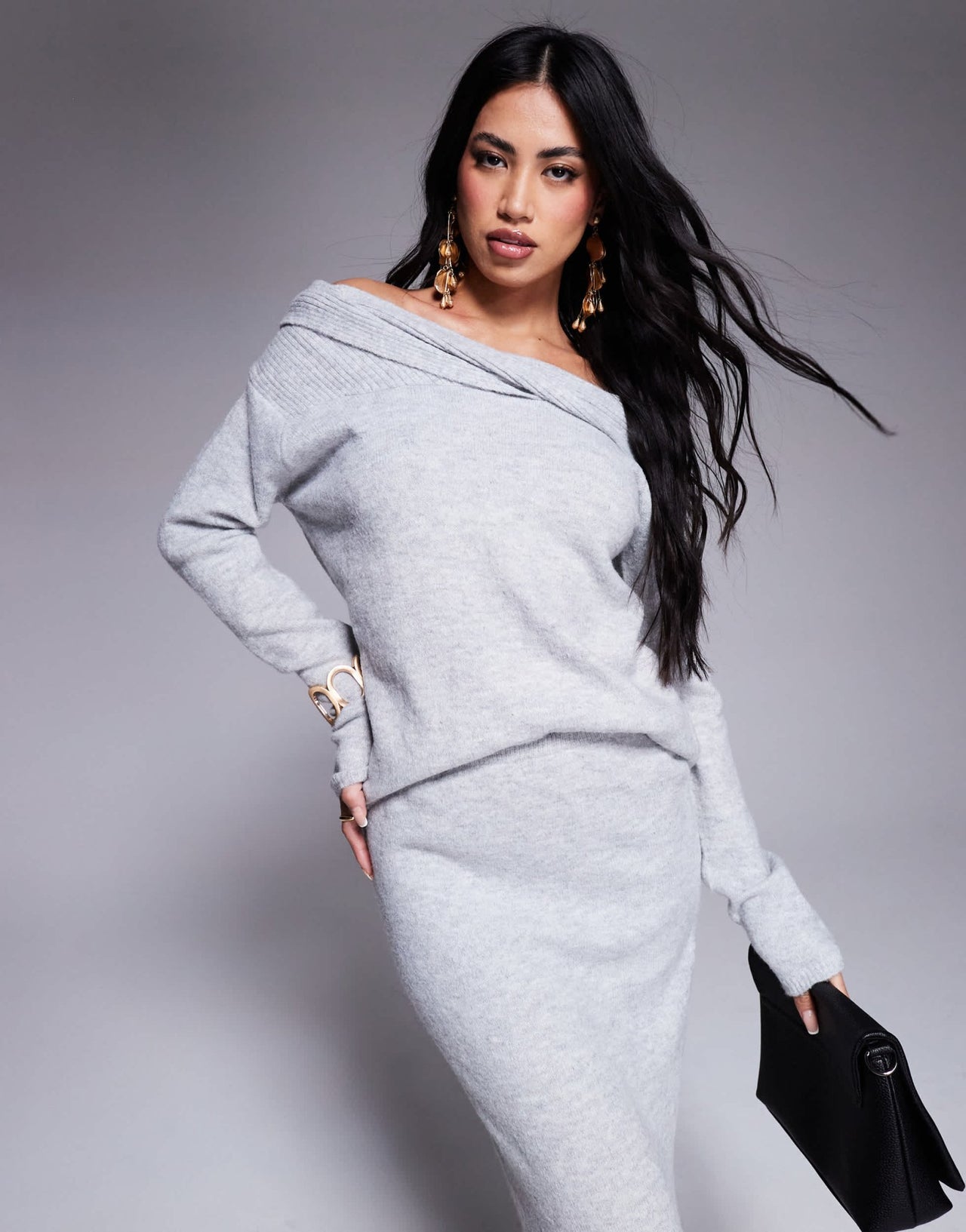 Kaiia exclusive twist front bardot jumper co - ord in grey - ASOS Sample Sale EU Store