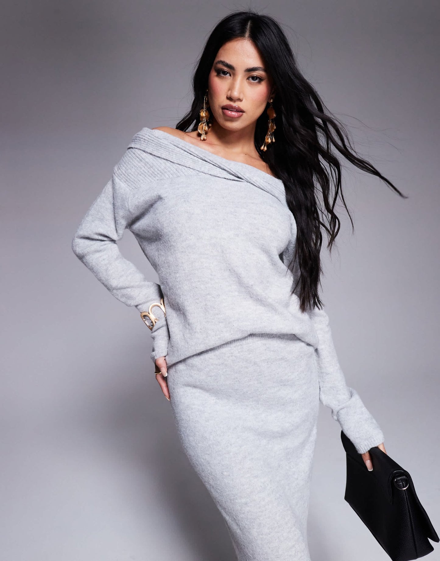 Kaiia exclusive twist front bardot jumper co - ord in grey - ASOS Sample Sale EU Store