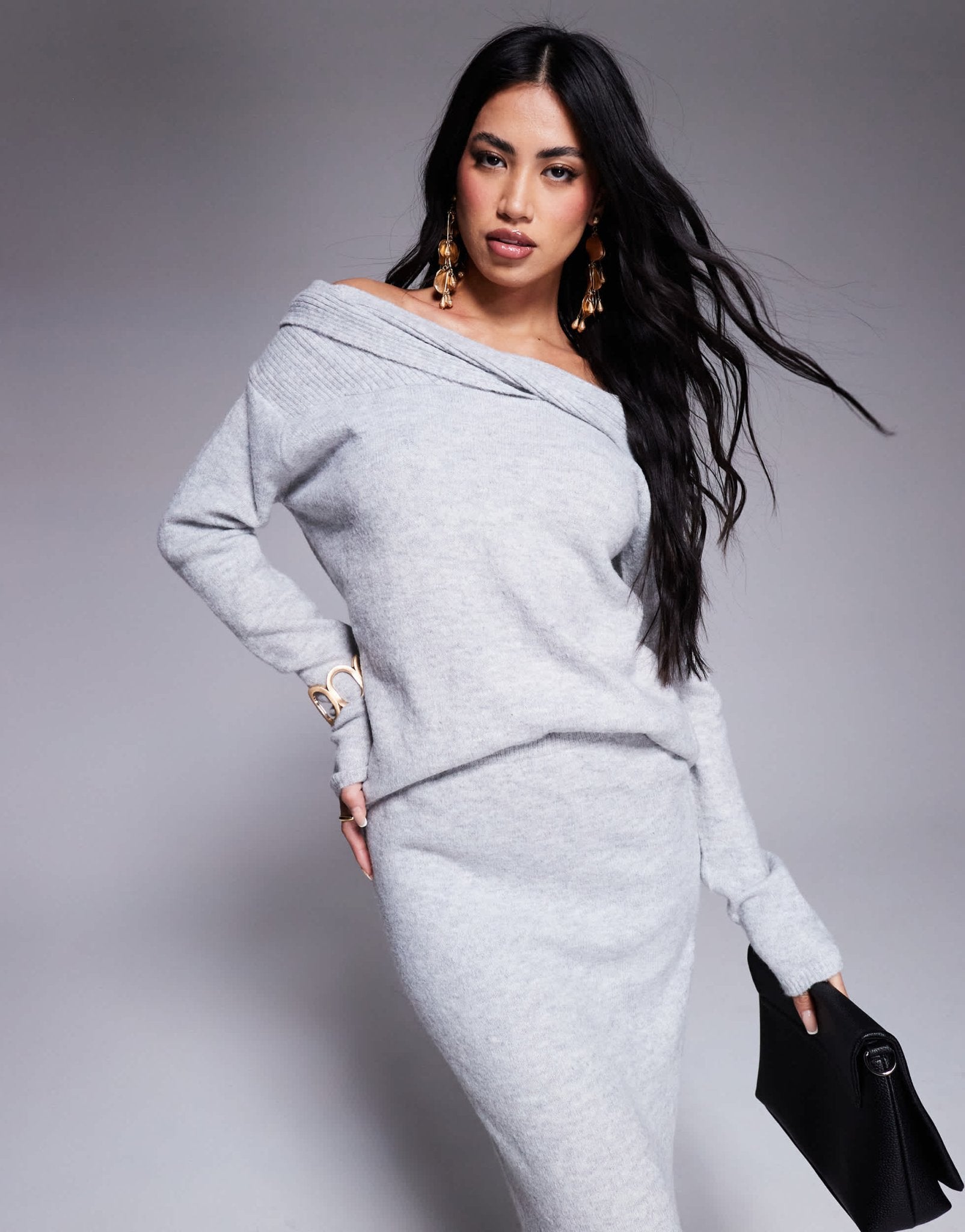 Kaiia exclusive twist front bardot jumper co - ord in grey - ASOS Sample Sale EU Store