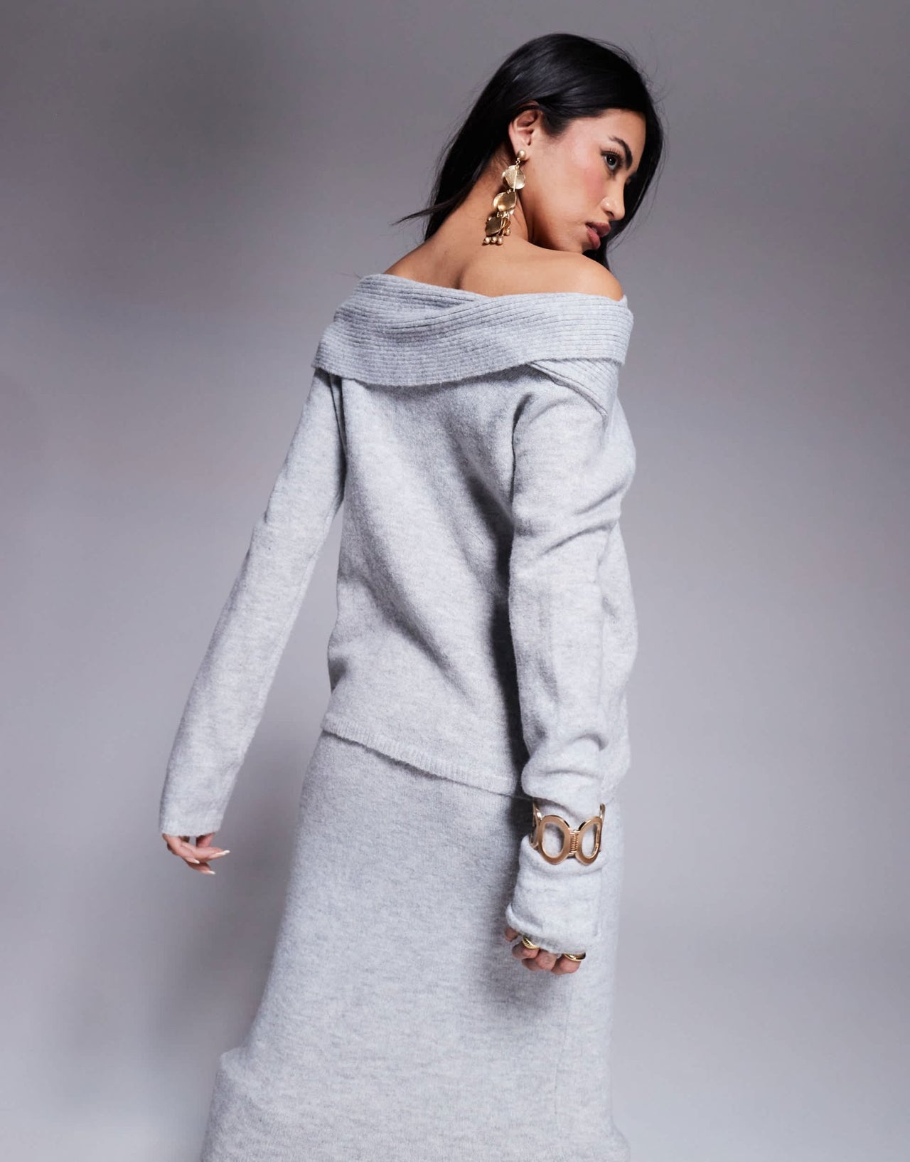 Kaiia exclusive twist front bardot jumper co - ord in grey - ASOS Sample Sale EU Store