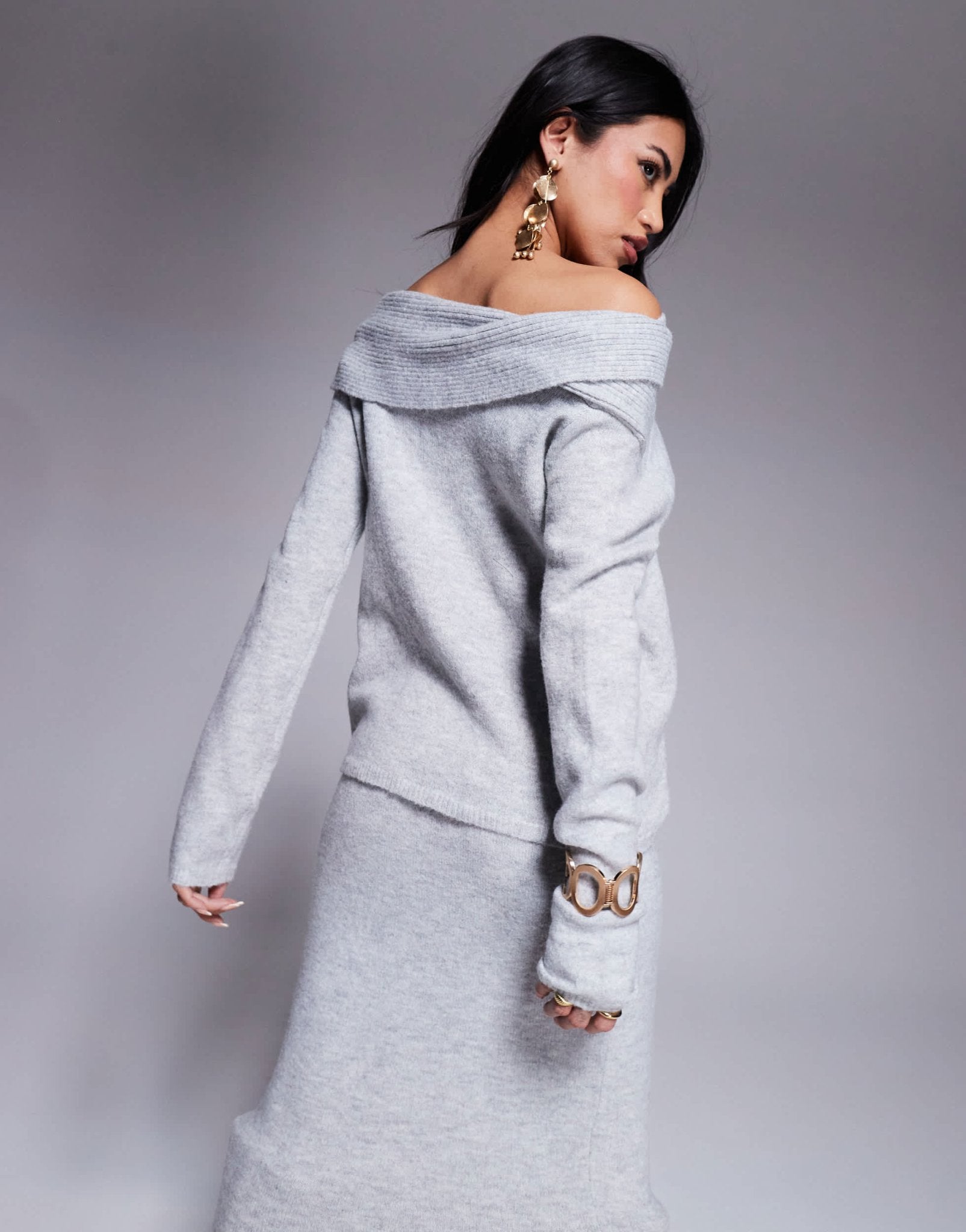 Kaiia exclusive twist front bardot jumper co - ord in grey - ASOS Sample Sale EU Store