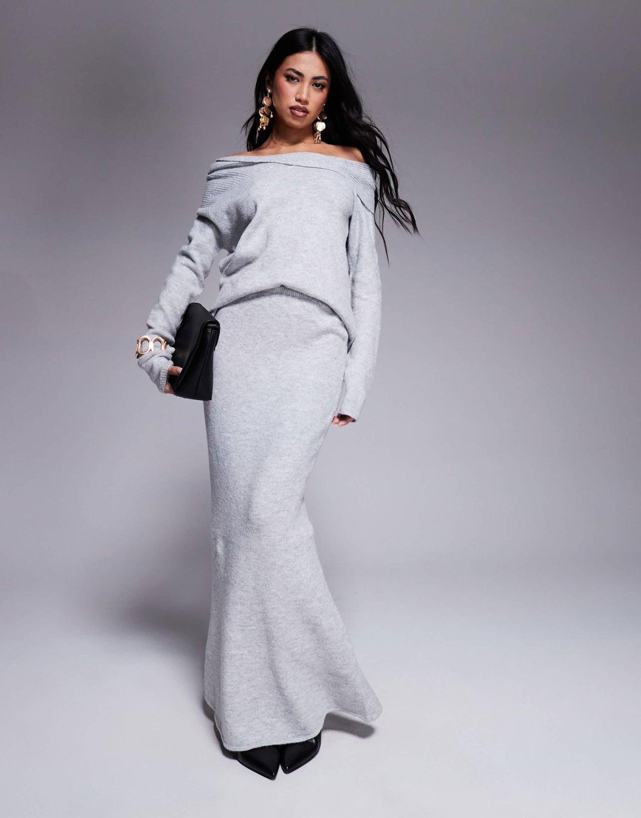 Kaiia exclusive twist front bardot jumper co - ord in grey - ASOS Sample Sale EU Store