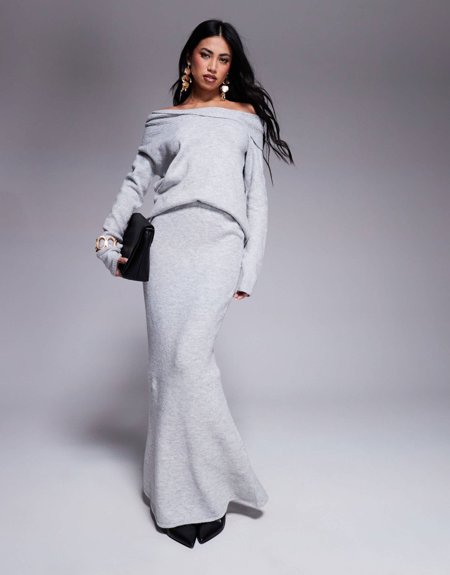 Kaiia exclusive twist front bardot jumper co - ord in grey - ASOS Sample Sale EU Store