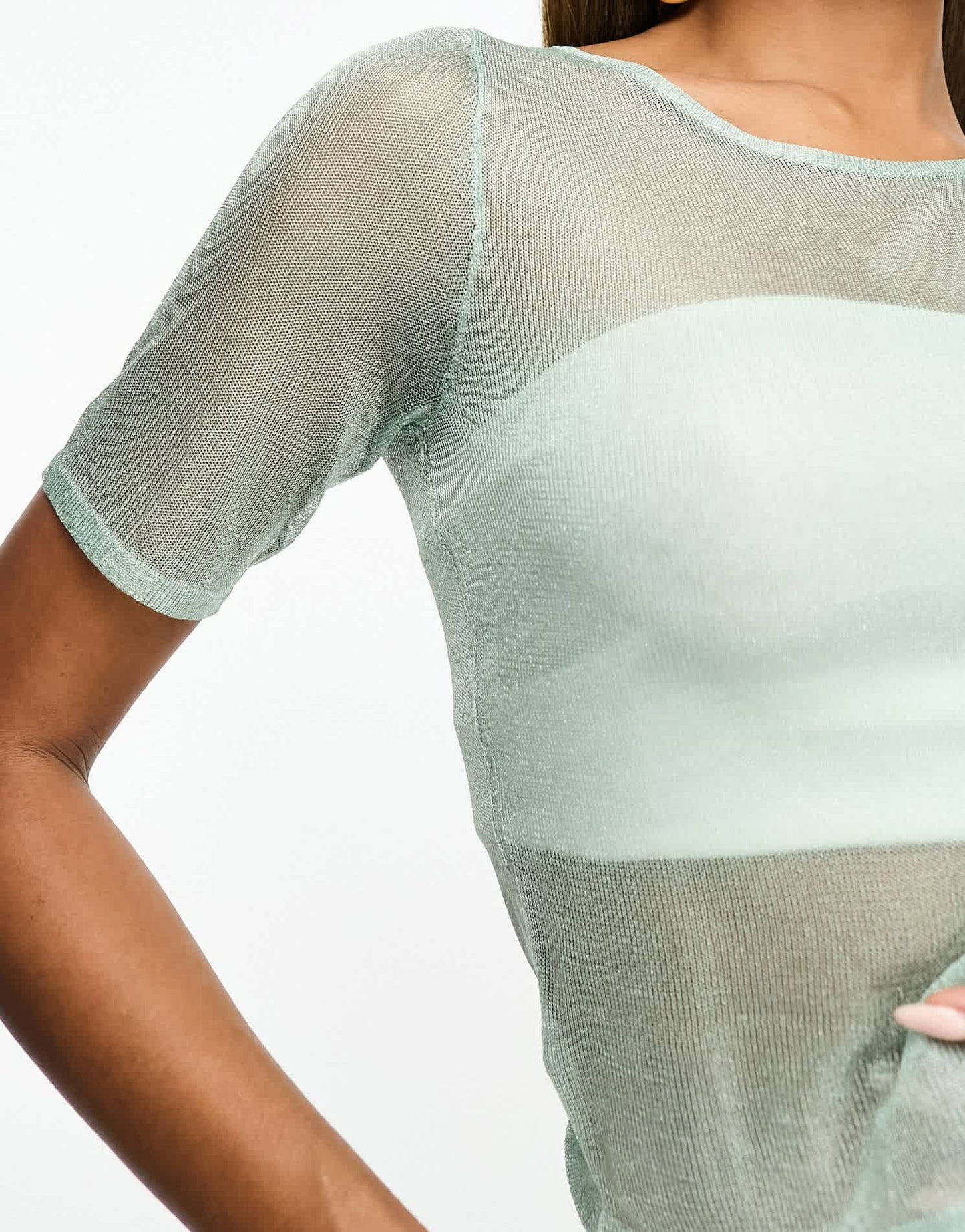 Kaiia sheer glitter cropped t-shirt co - ord in turquoise - ASOS Sample Sale EU Store