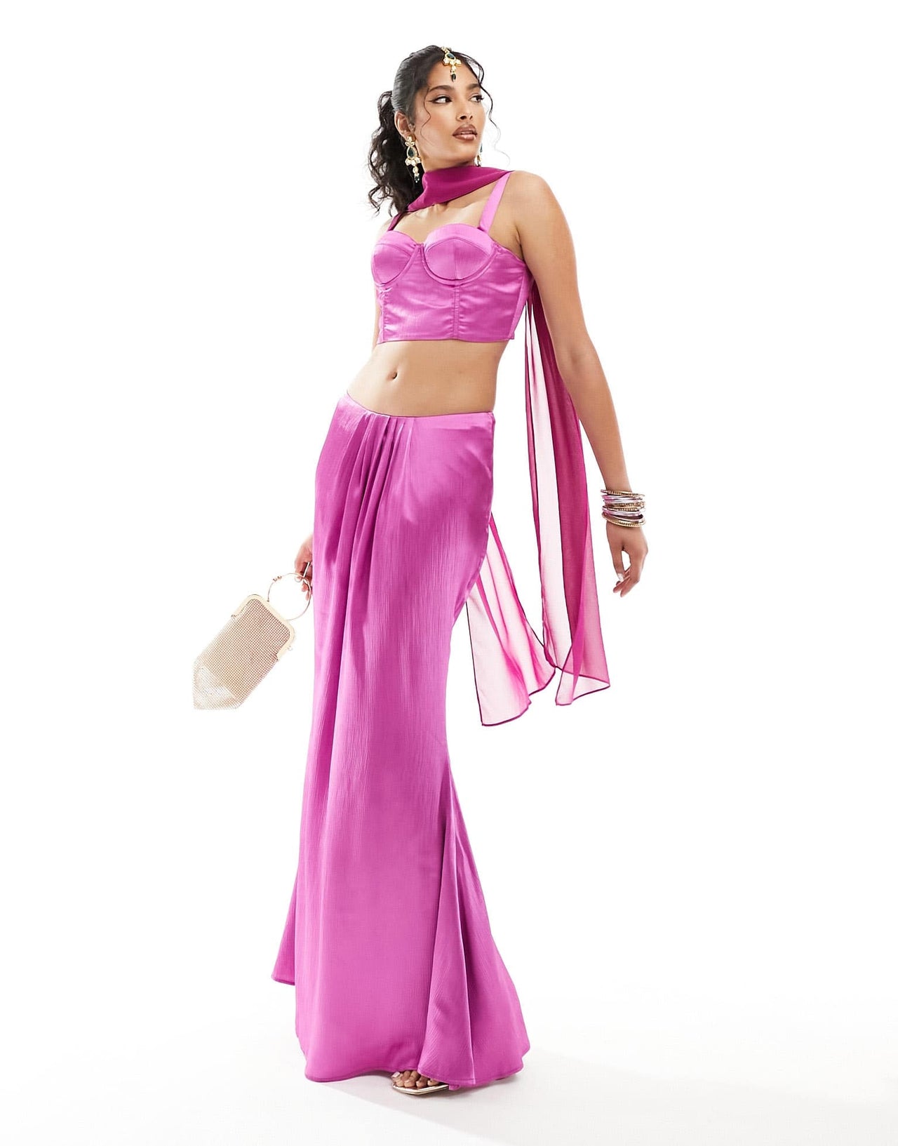 Kanya corset top co - ord with attachable mesh drape in fuchsia - ASOS Sample Sale EU Store