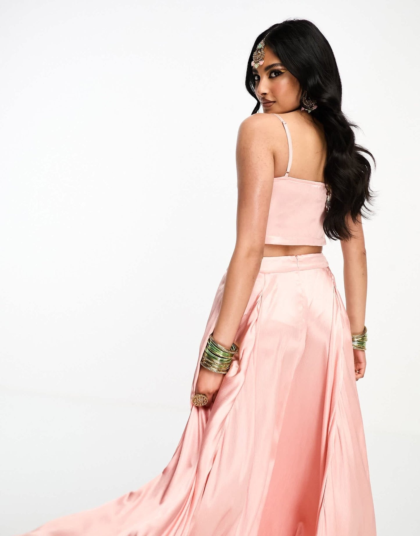 Kanya London Bridesmaid Lehenga spaghetti strap crop top in peach - ASOS Sample Sale EU Store
