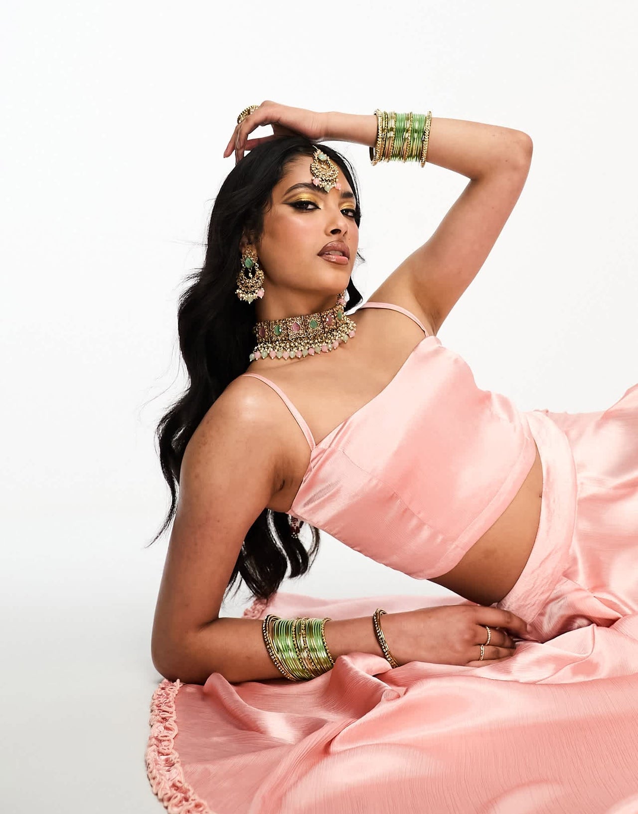 Kanya London Bridesmaid Lehenga spaghetti strap crop top in peach - ASOS Sample Sale EU Store