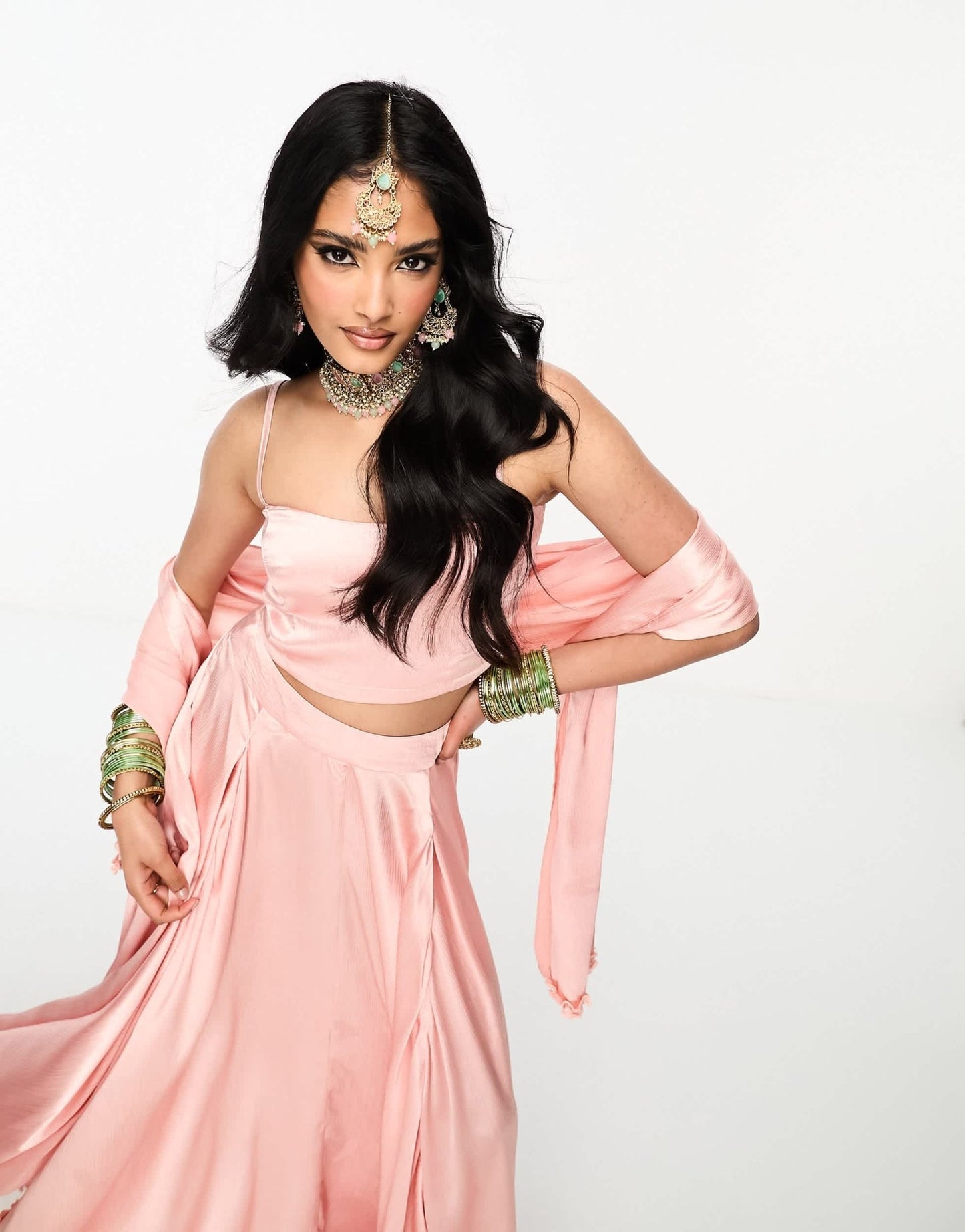Kanya London Bridesmaid Lehenga spaghetti strap crop top in peach - ASOS Sample Sale EU Store