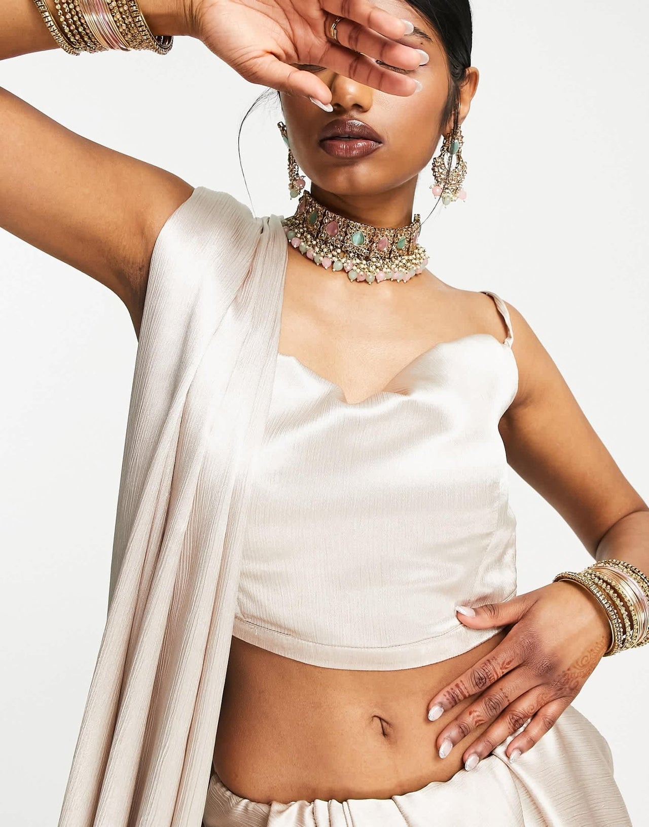 Kanya London Bridesmaid saree co - ord set in champagne - ASOS Sample Sale EU Store