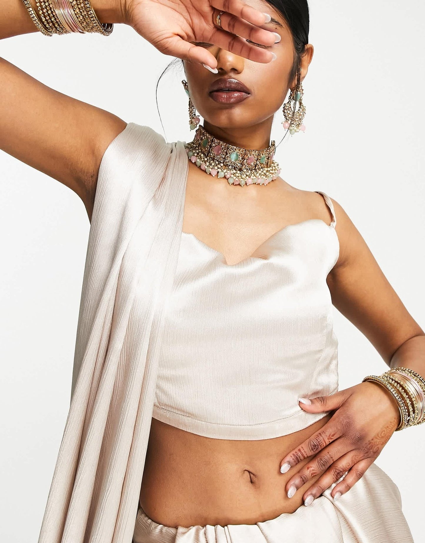 Kanya London Bridesmaid saree co - ord set in champagne - ASOS Sample Sale EU Store