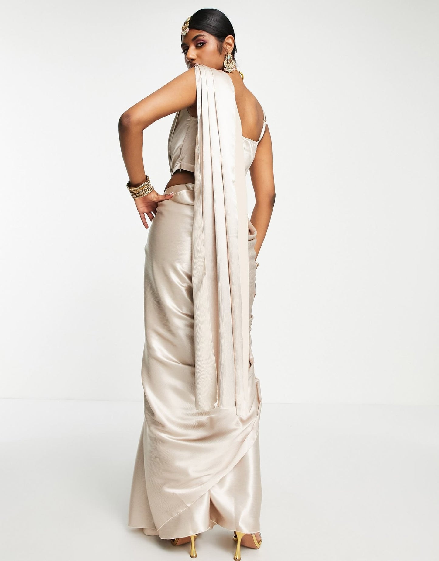 Kanya London Bridesmaid saree co - ord set in champagne - ASOS Sample Sale EU Store