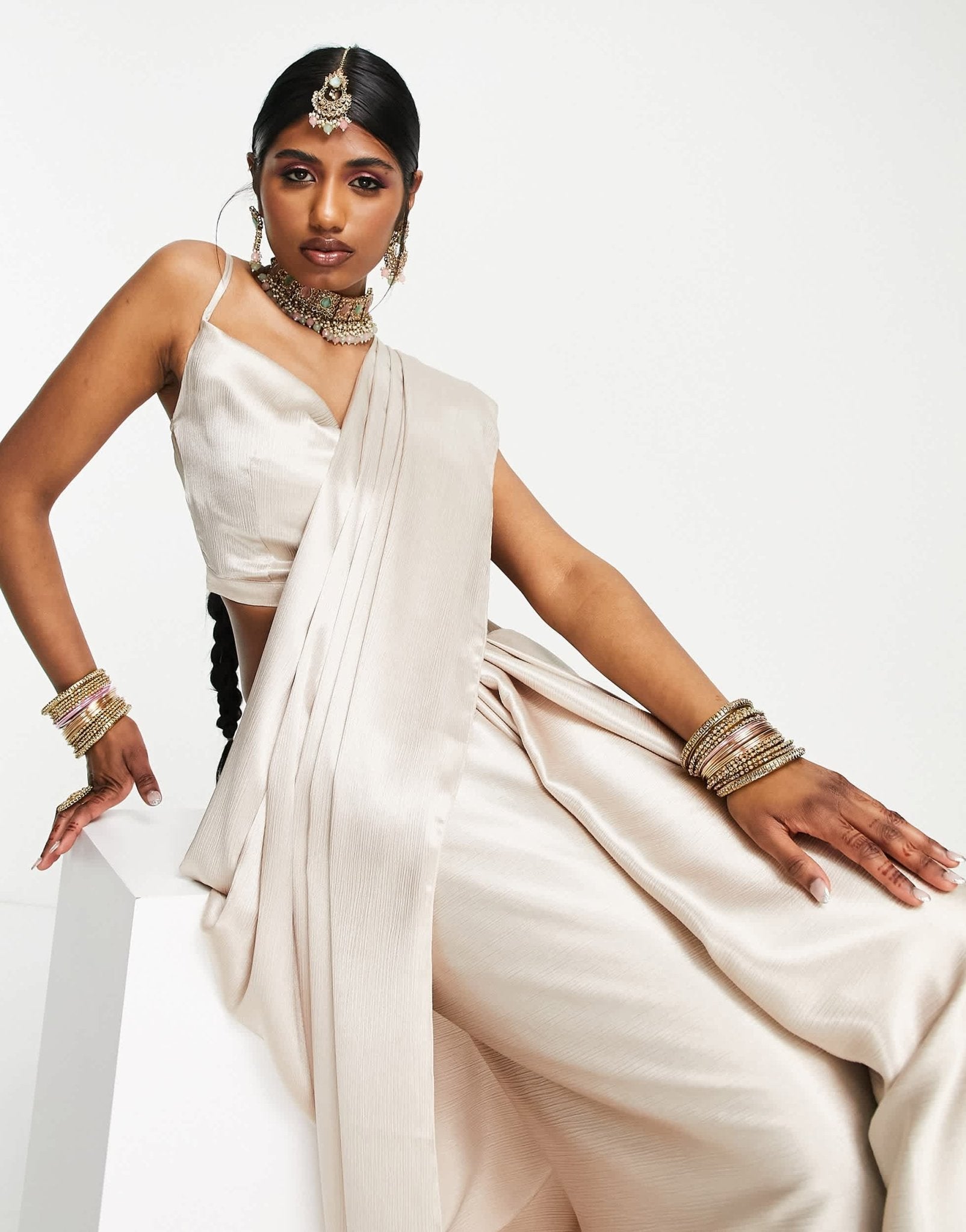 Kanya London Bridesmaid saree co - ord set in champagne - ASOS Sample Sale EU Store