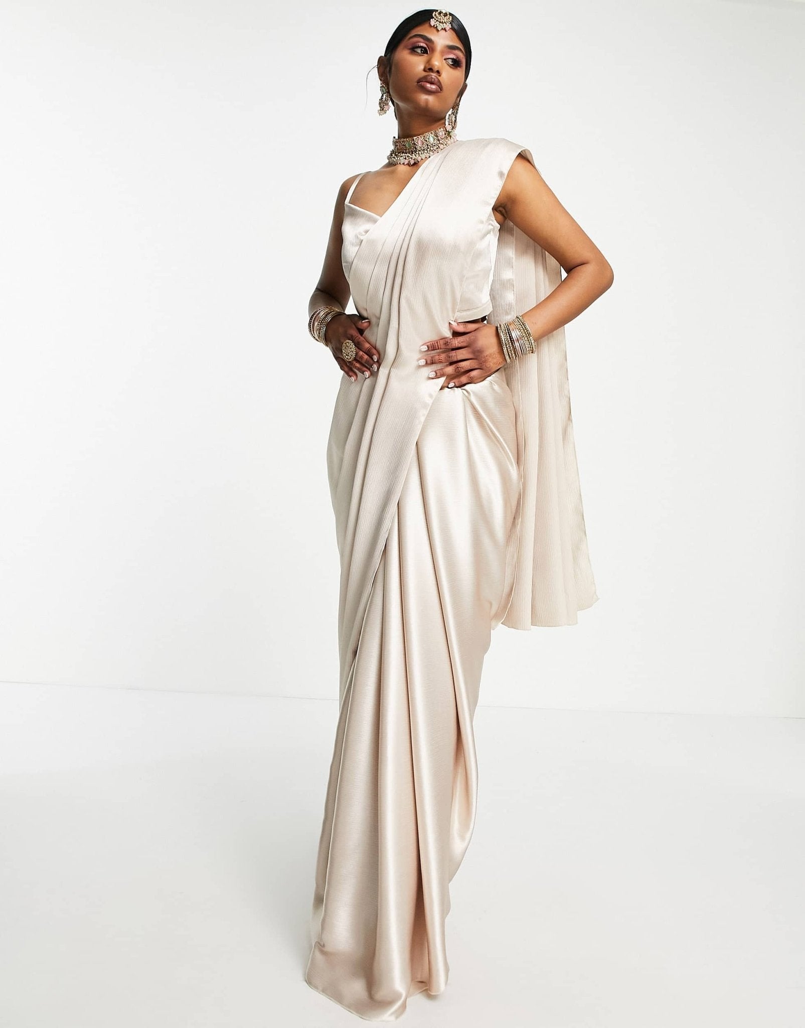 Kanya London Bridesmaid saree co - ord set in champagne - ASOS Sample Sale EU Store