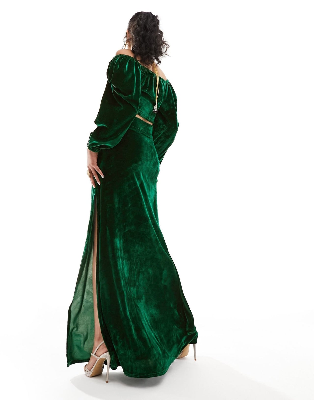 Kanya London velvet lehenga skirt with split in emerald green - ASOS Sample Sale EU Store