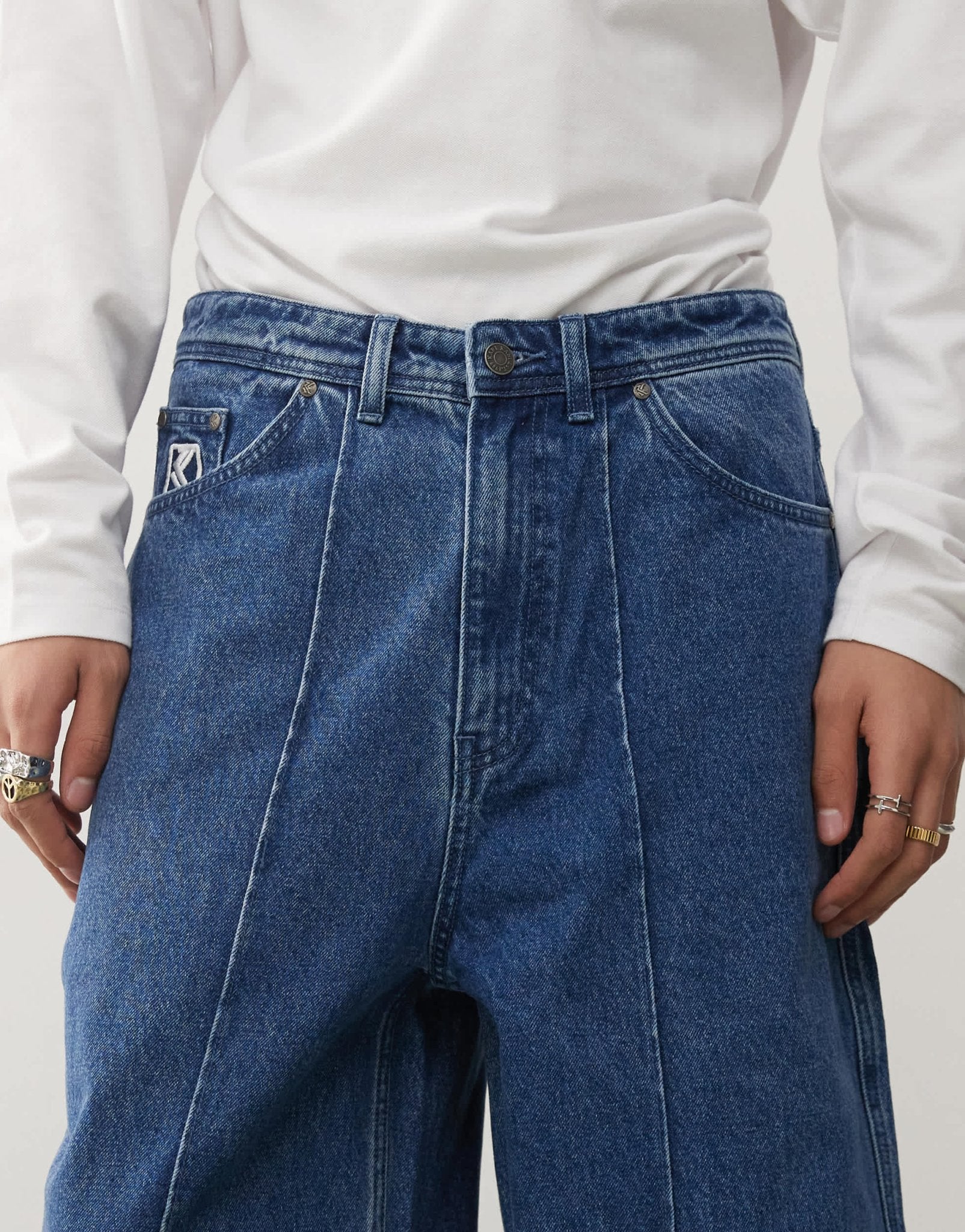 Karl Kani straight leg jeans in mid wash blue - ASOS Sample Sale EU Store