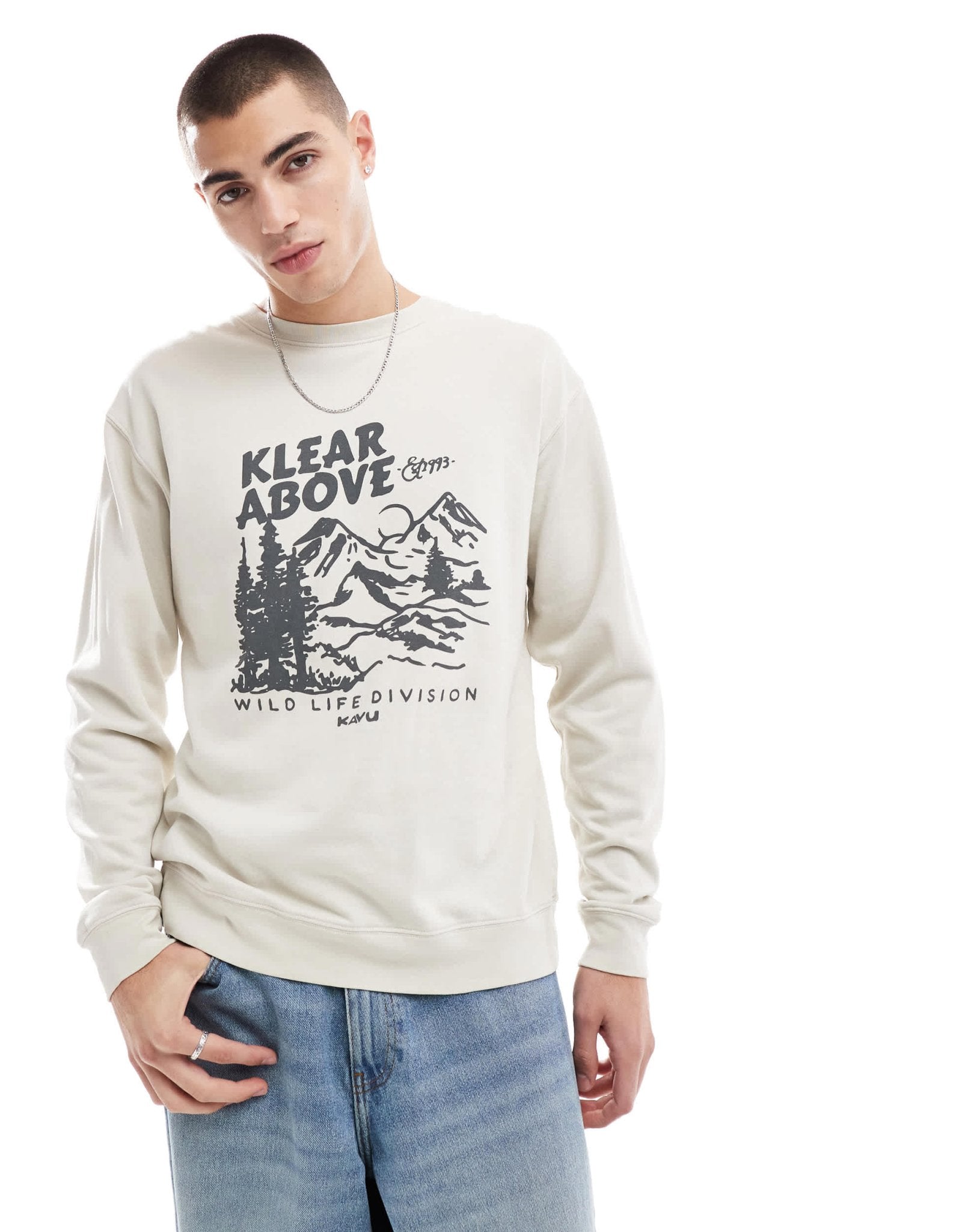 Kavu core crew graphic sweatshirt in oatmeal - ASOS Sample Sale EU Store