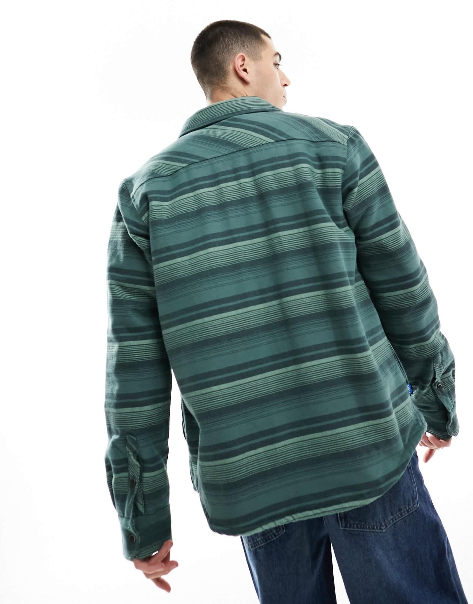 Kavu eagle pine long sleeve lined overshirt in green horizontal stripes - ASOS Sample Sale EU Store