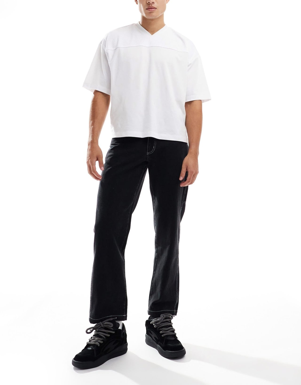kickers wide leg worker pants in washed denim and embroidered logo - ASOS Sample Sale EU Store