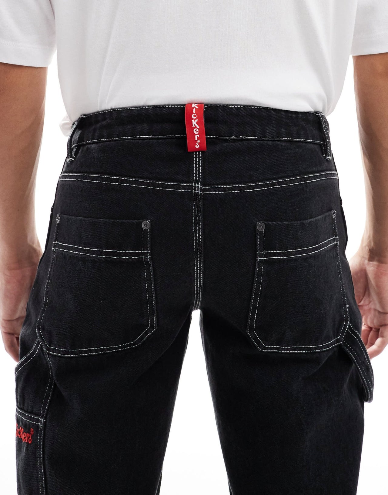 kickers wide leg worker pants in washed denim and embroidered logo - ASOS Sample Sale EU Store