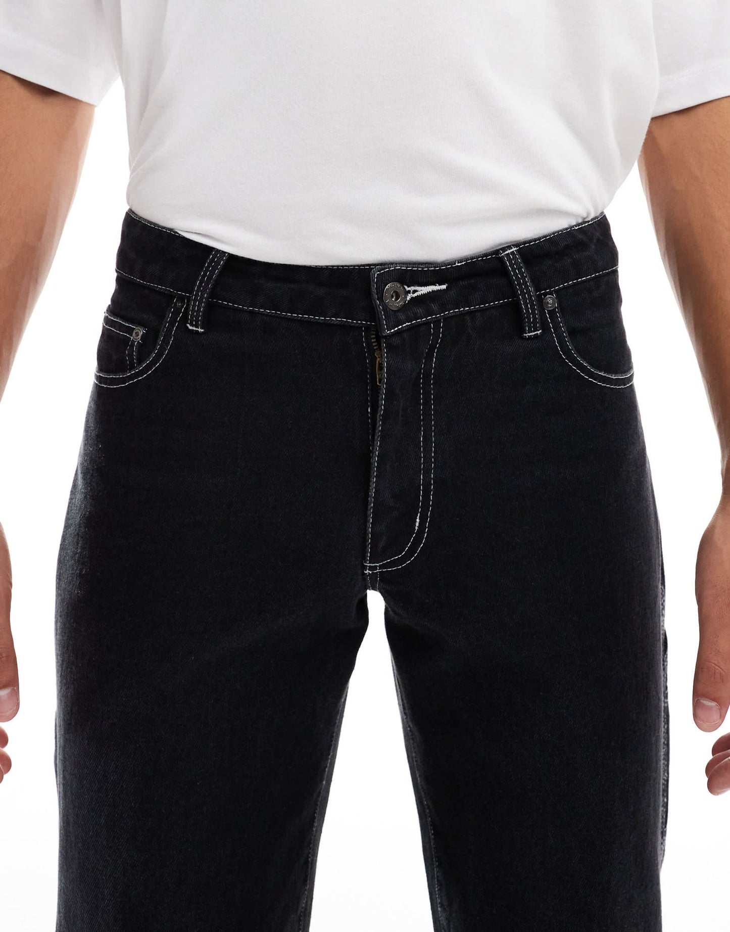 kickers wide leg worker pants in washed denim and embroidered logo - ASOS Sample Sale EU Store
