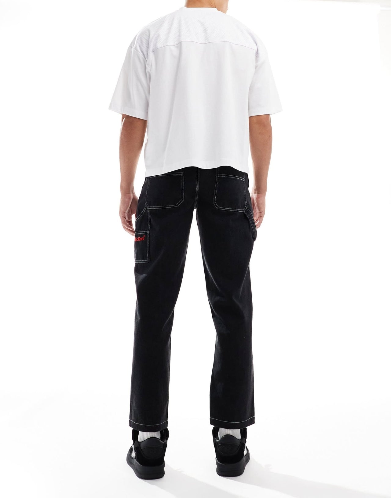 kickers wide leg worker pants in washed denim and embroidered logo - ASOS Sample Sale EU Store