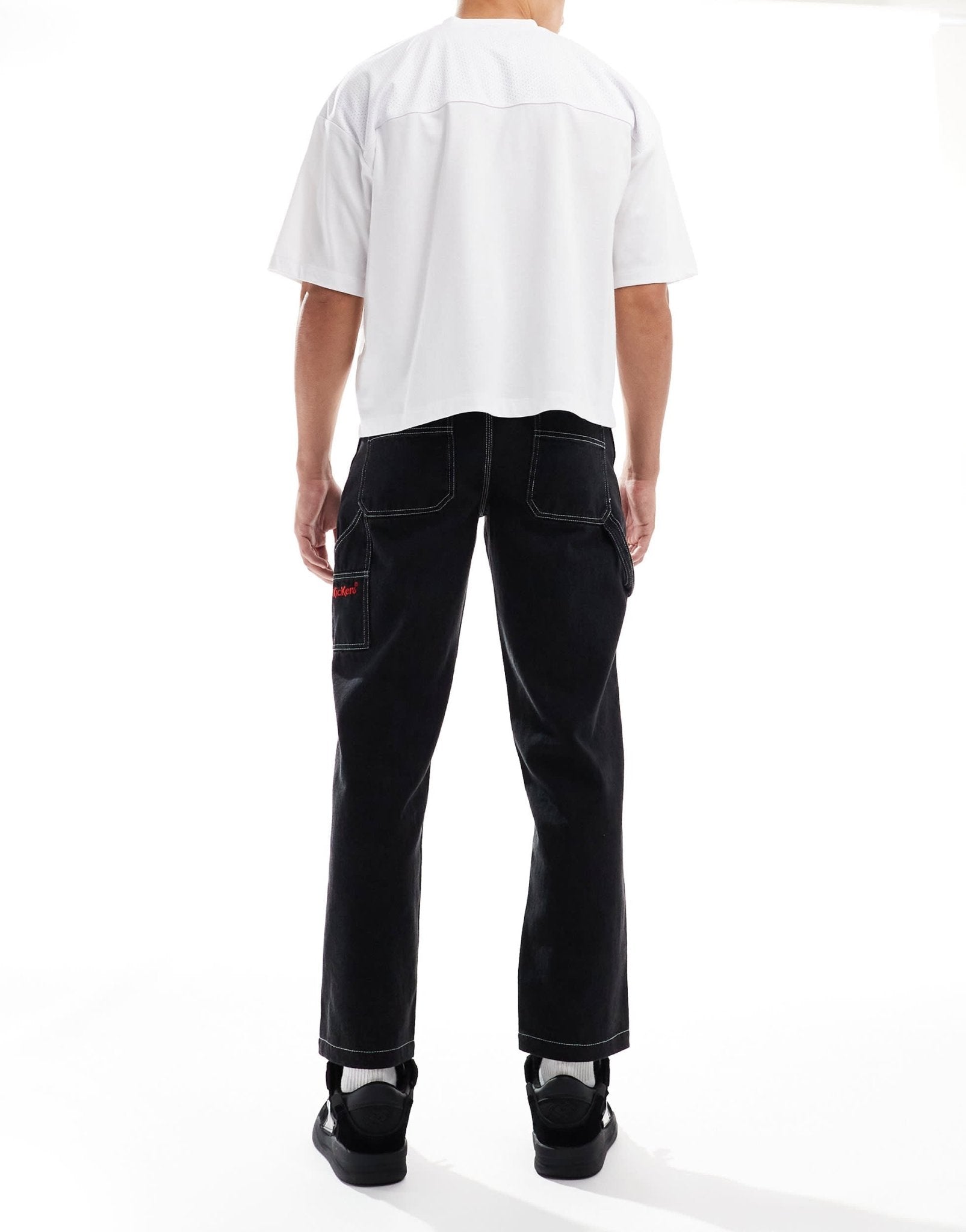 kickers wide leg worker pants in washed denim and embroidered logo - ASOS Sample Sale EU Store