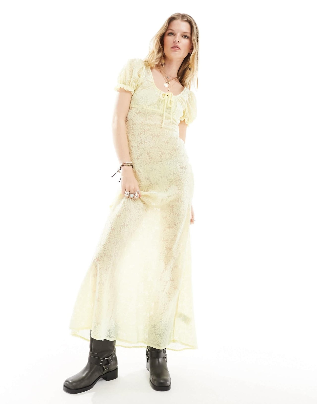 Kiss The Sky velvet burnout devore maxi dress in lemon - ASOS Sample Sale EU Store