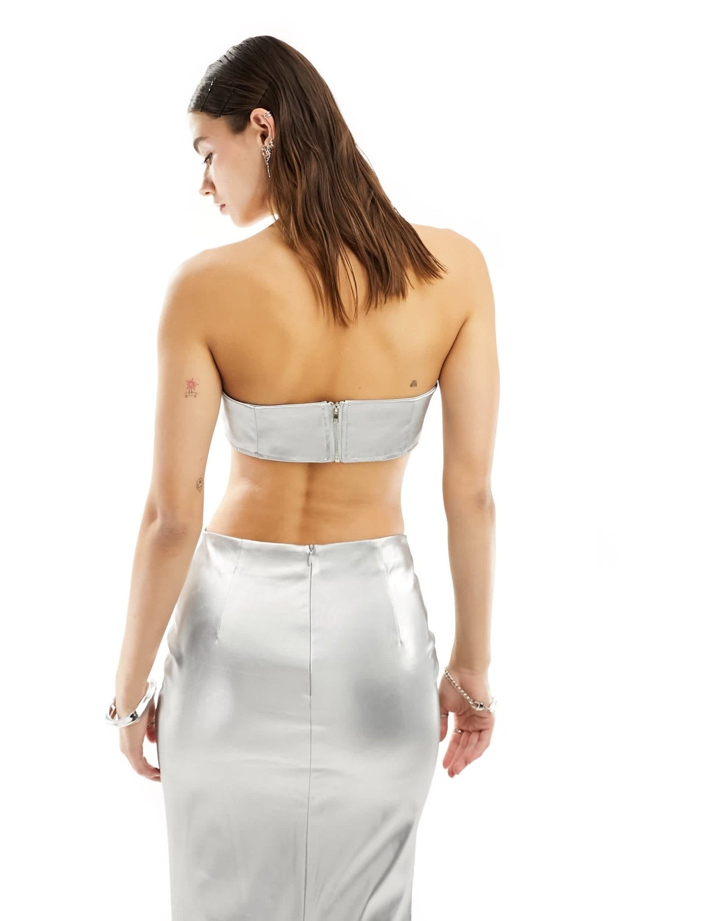 Kyo The Brand bandeau crop top co - ord in silver - ASOS Sample Sale EU Store