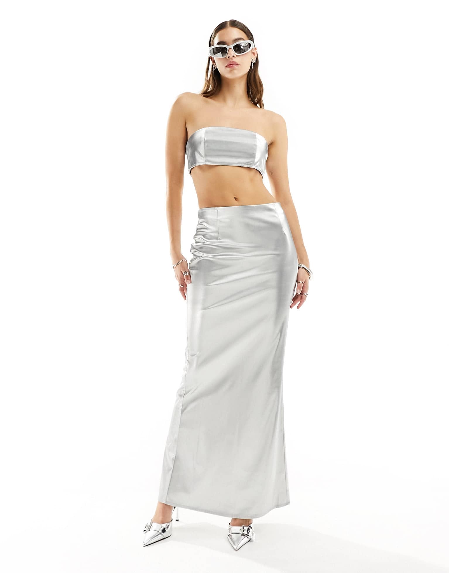 Kyo The Brand bandeau crop top co - ord in silver - ASOS Sample Sale EU Store
