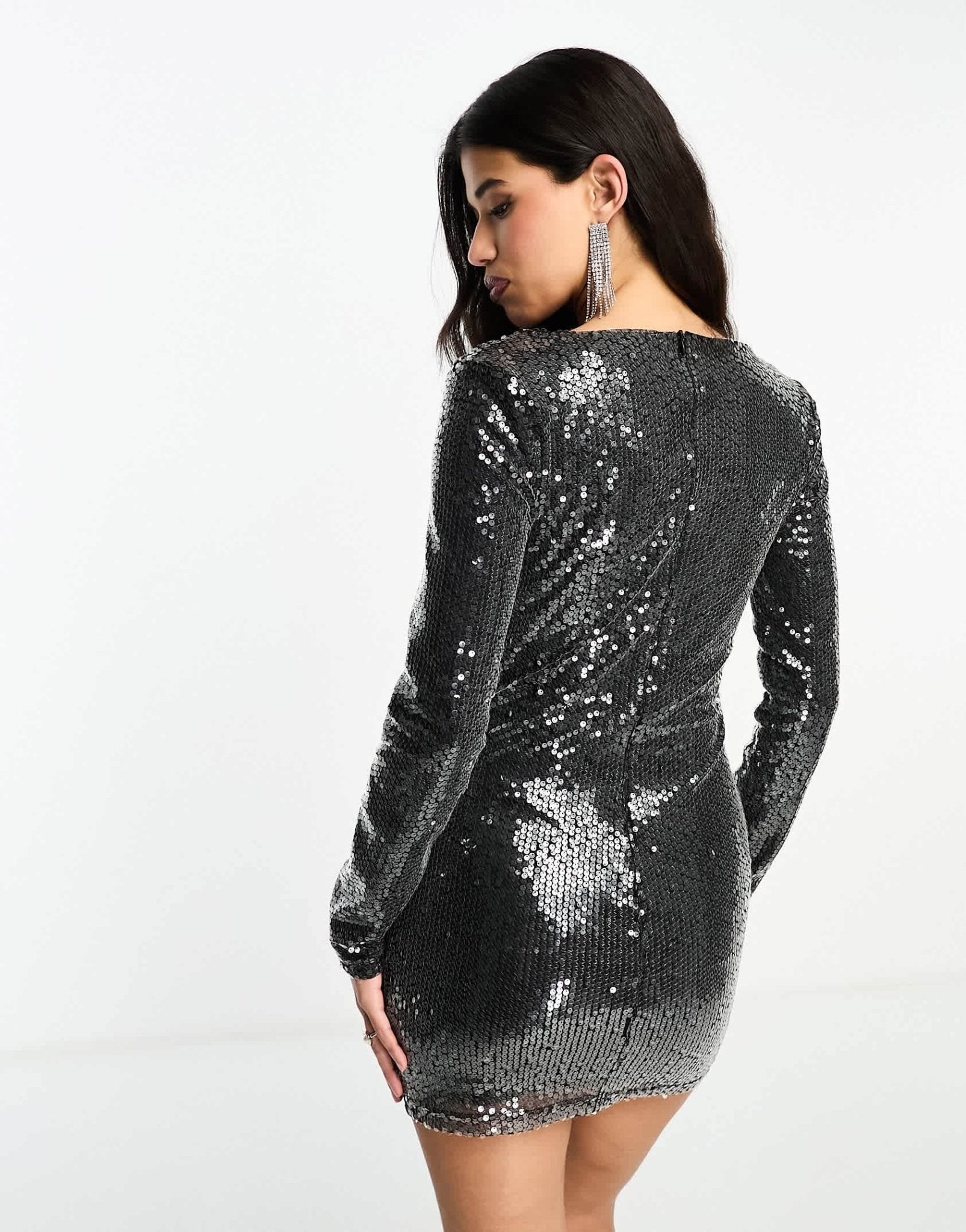 Kyo The Brand sequin keyhole detail with tie mini dress in gunmetal - ASOS Sample Sale EU Store