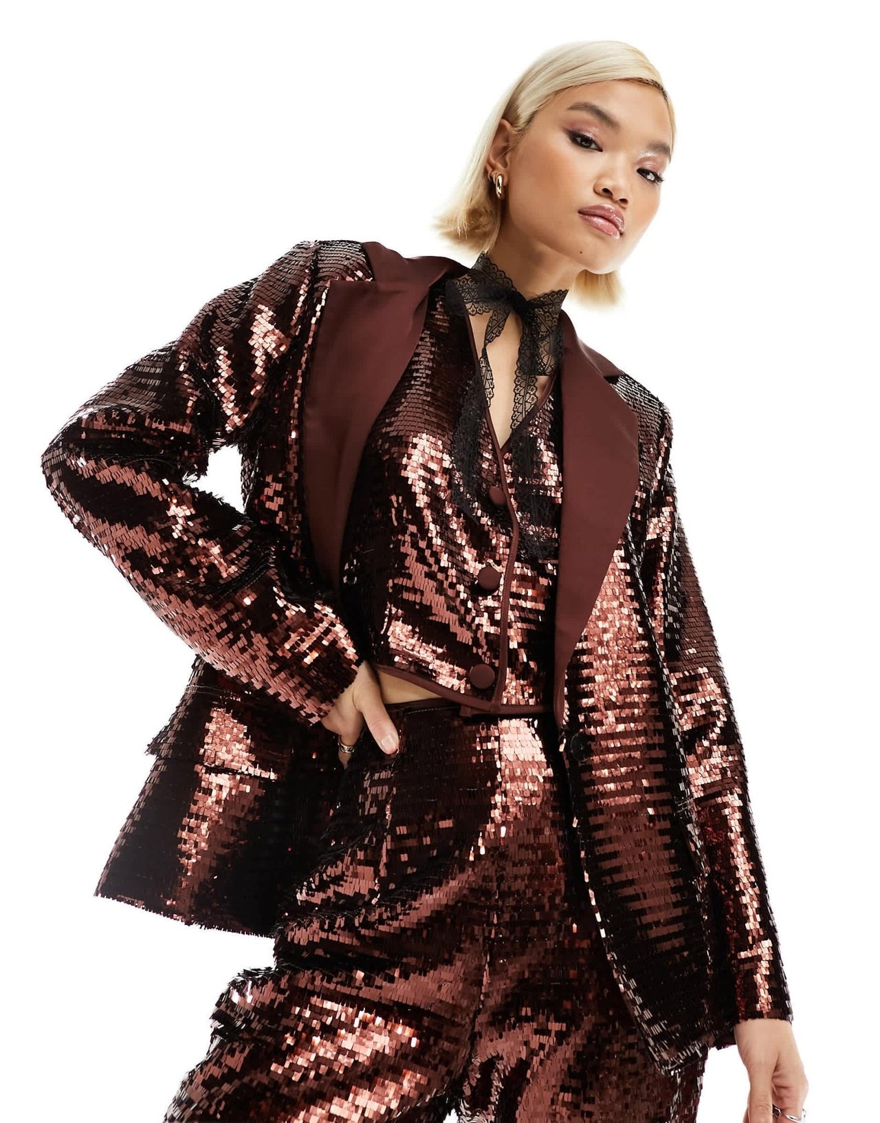 Labelrail x Dyspnea sequin oversized blazer co - ord in bronze - ASOS Sample Sale EU Store